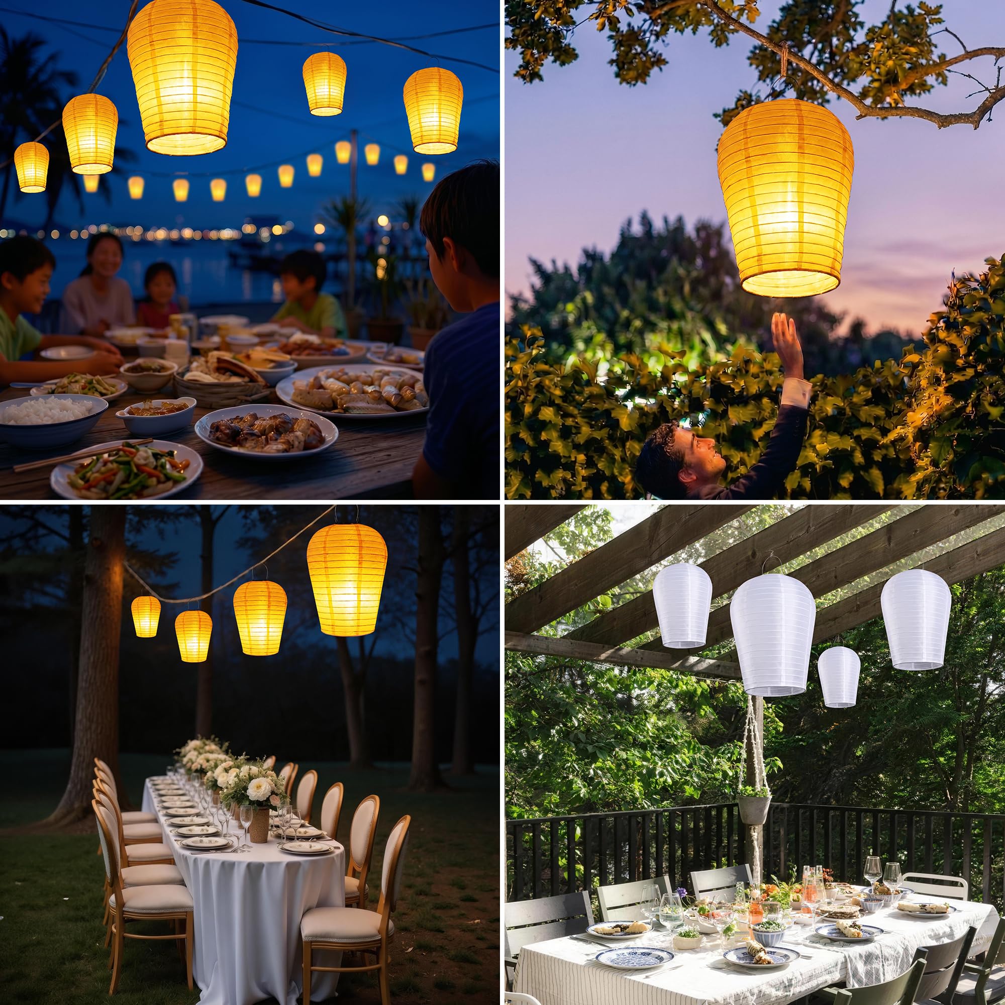 iShabao Lanternas Solare da Esterno, 2 Pezzi 30cm Lanternes Solari da Appendere Nylon Lanterna Solare da Impermeabile con Effetto Fiamma Realistico Lanterne Volanti per Giardino Feste (Bianco Caldo)