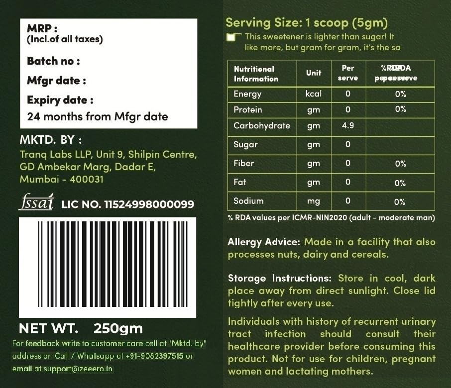 Image of Zeeero Monk Fruit without Erythritol | Monkfruit with Allulose Sweetener | 1:1 Sugar Replacer | Monk sugar /monk fruit powder | No Preservatives 150g
