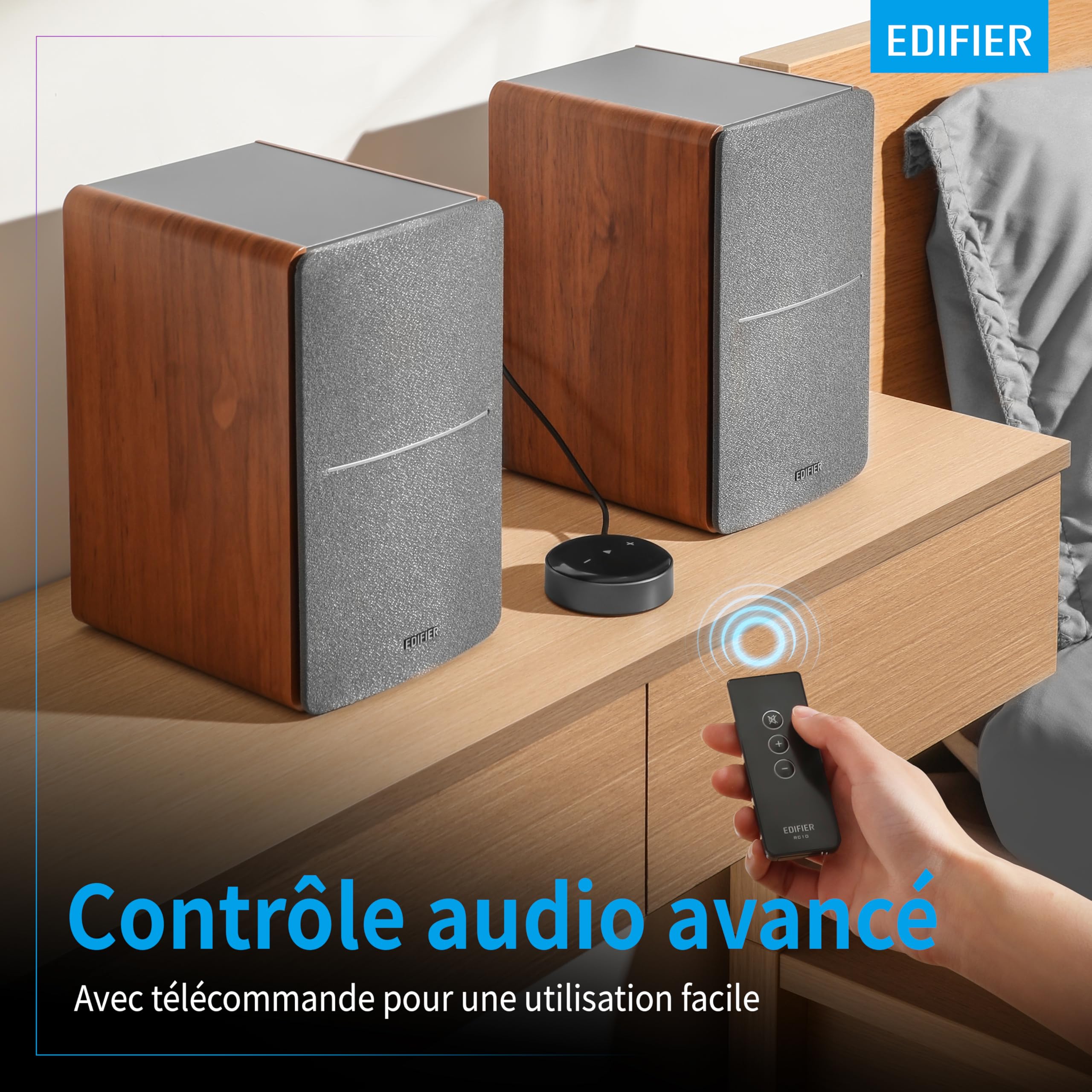 Edifier R1280T WiiM Mini - Enceintes bibliothèque Actives 2.0 avec WiiM Mini Inclus pour Streaming Airplay 2 Fonctionne avec Alexa & Siri - 42 W RMS - Bois