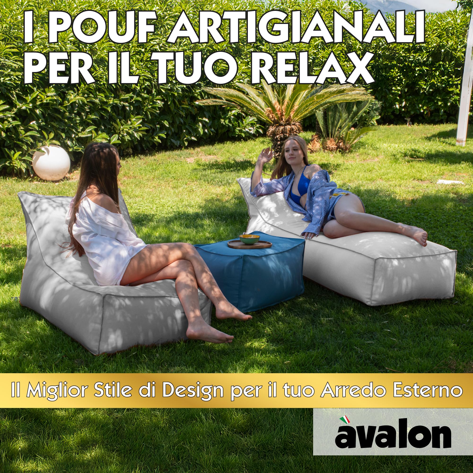 Avalon - Pouf Chaise Longue da Esterno Badd Jive Sfoderabile, Pouf Poltrona Impermeabile, Grande e Perfetta da Giardino, Ottimo Arredo Piscina, Design Moderno, Made in Italy(70x105cm-Corda)