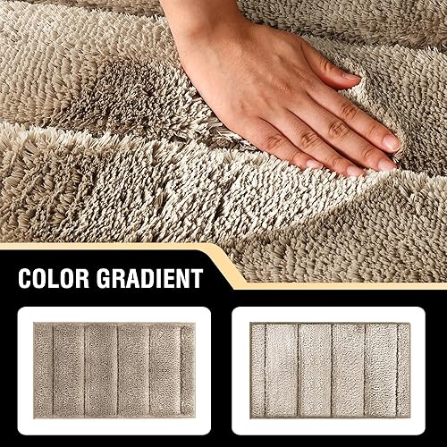 Miniatura 5 de H.VERSAILTEX Alfombra de baño de terciopelo grueso, súper peluda, suave, antideslizante, absorbente de agua, a rayas, se seca rápidamente, lavable y