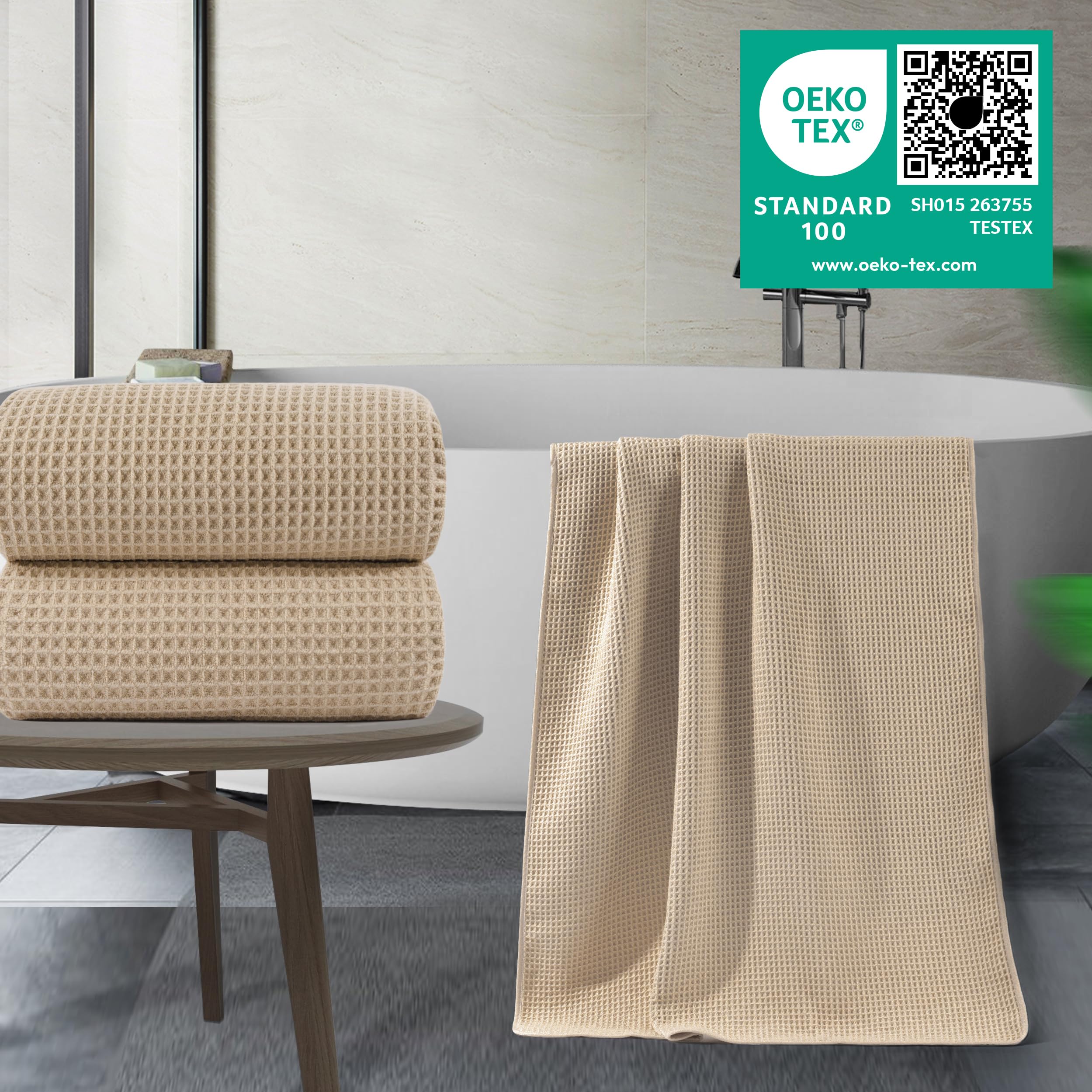 Polyte Drap de Bain XL Microfibre Gaufrée 430 GSM, Lot, 88,9x177,8 cm | Lot de 2, surdimensionnés, non pelucheux, séchage rapide