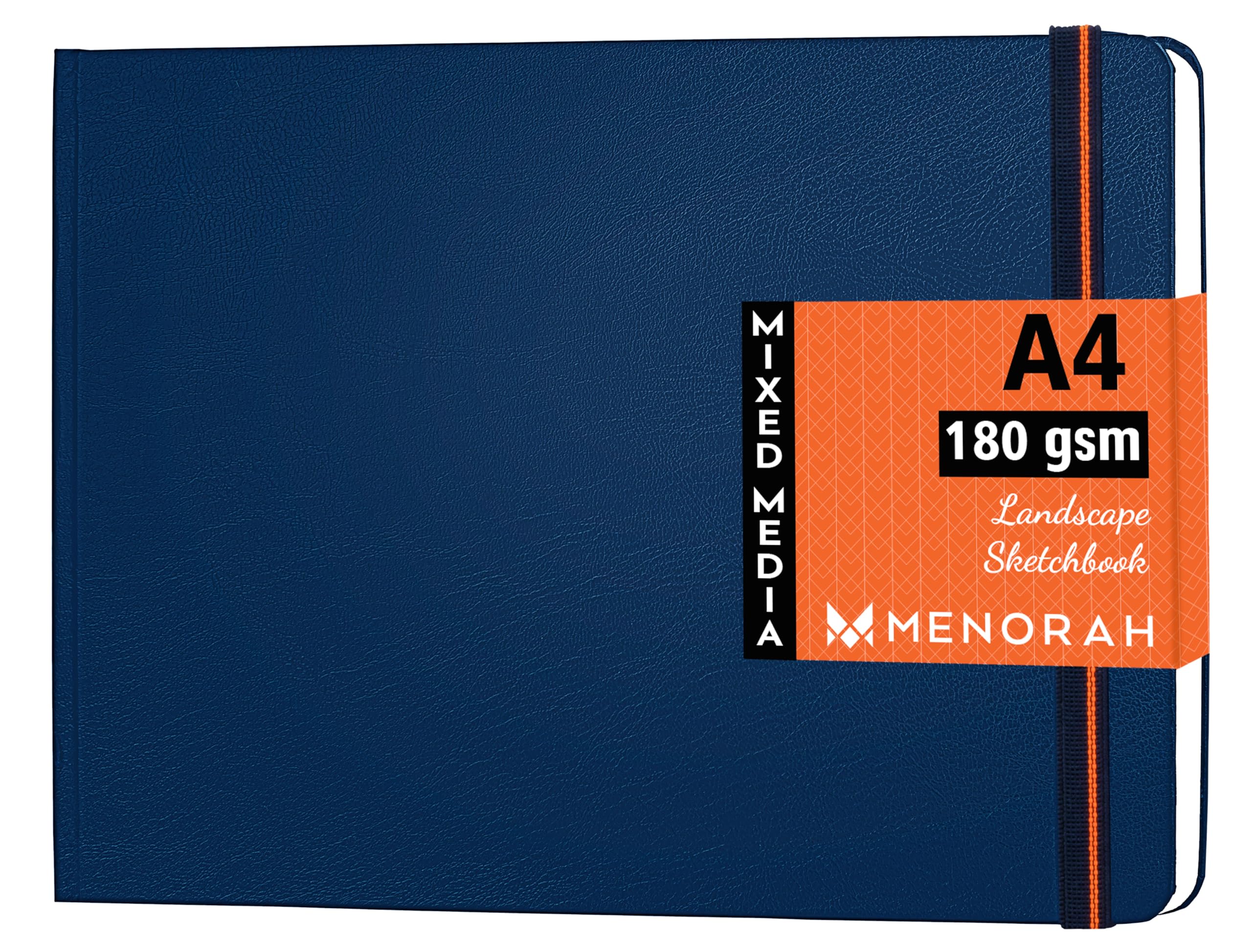 MENORAH Paper A4 Sketchbooks for Artists - 180 GSM (100 Pages/50 Sheets) - Hard Case Bound, Drawing Book, Size (21 Cm X 29.7 Cm) - Handmade - Landscape-(Blue, Watercolor)
