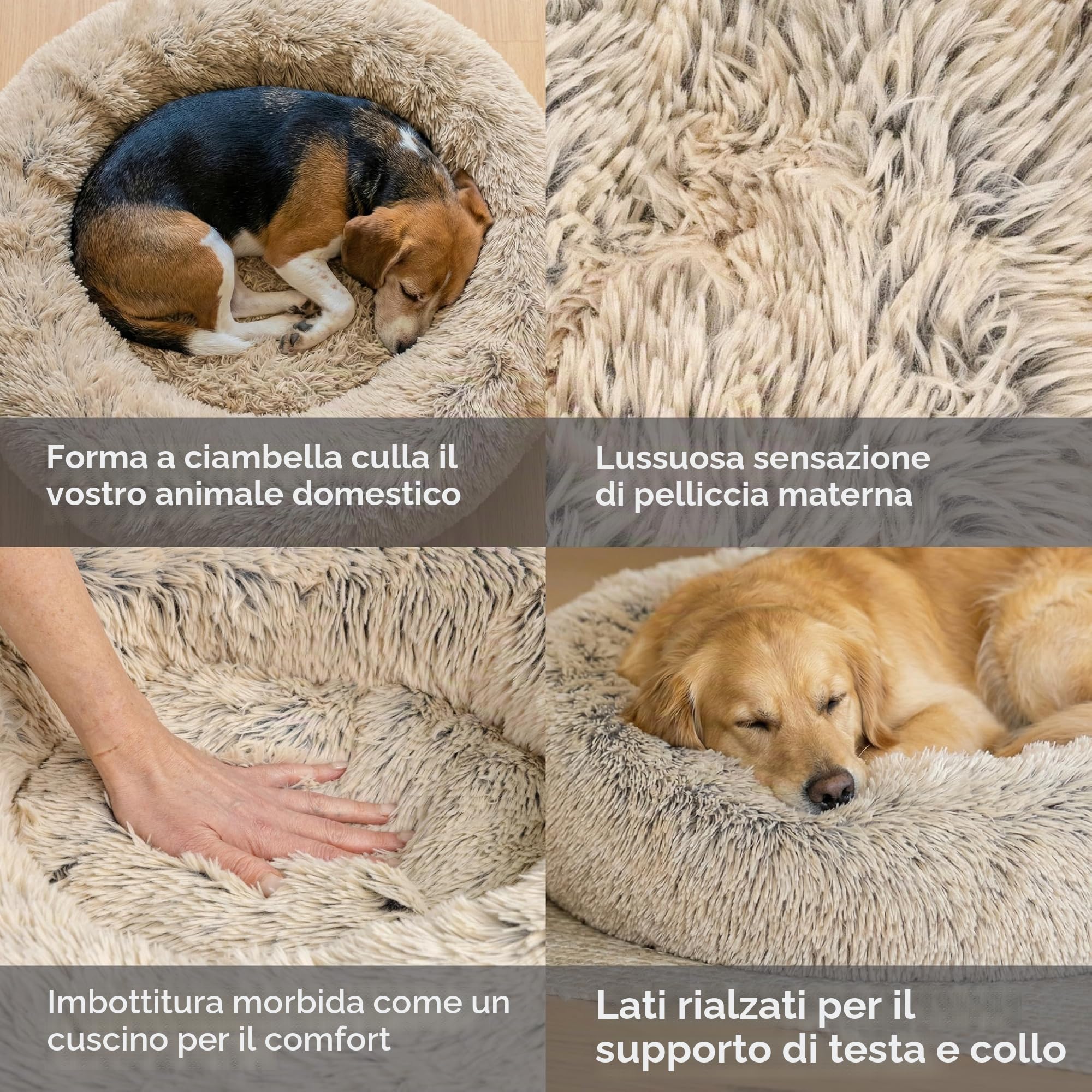 Best Friends by Sheri The Original Calming Donut Bed - Letto a ciambella per cani e gatti - originale e calmante - pelliccia a pelo lungo - rivestimento rimovibile - tortora - 114 x 114 cm - XL