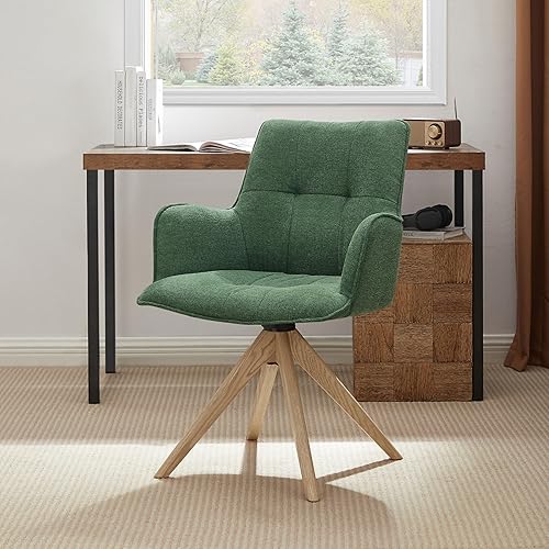 Zouron Silla de escritorio giratoria sin ruedas, silla de oficina tapizada con patas de madera de roble, sillón moderno para espacios pequeños,