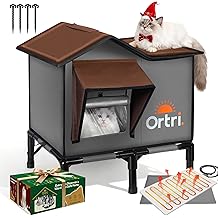 Outdoor Heated Cat House for Outside: Winter Insulated Weatherproof 20"&times;14.3"&times;20.5" Shelter with Heating Pad for Feral Kitty Foldable Out Door Elevated Warm Pet Bed with Extra Large Warming Cathouse