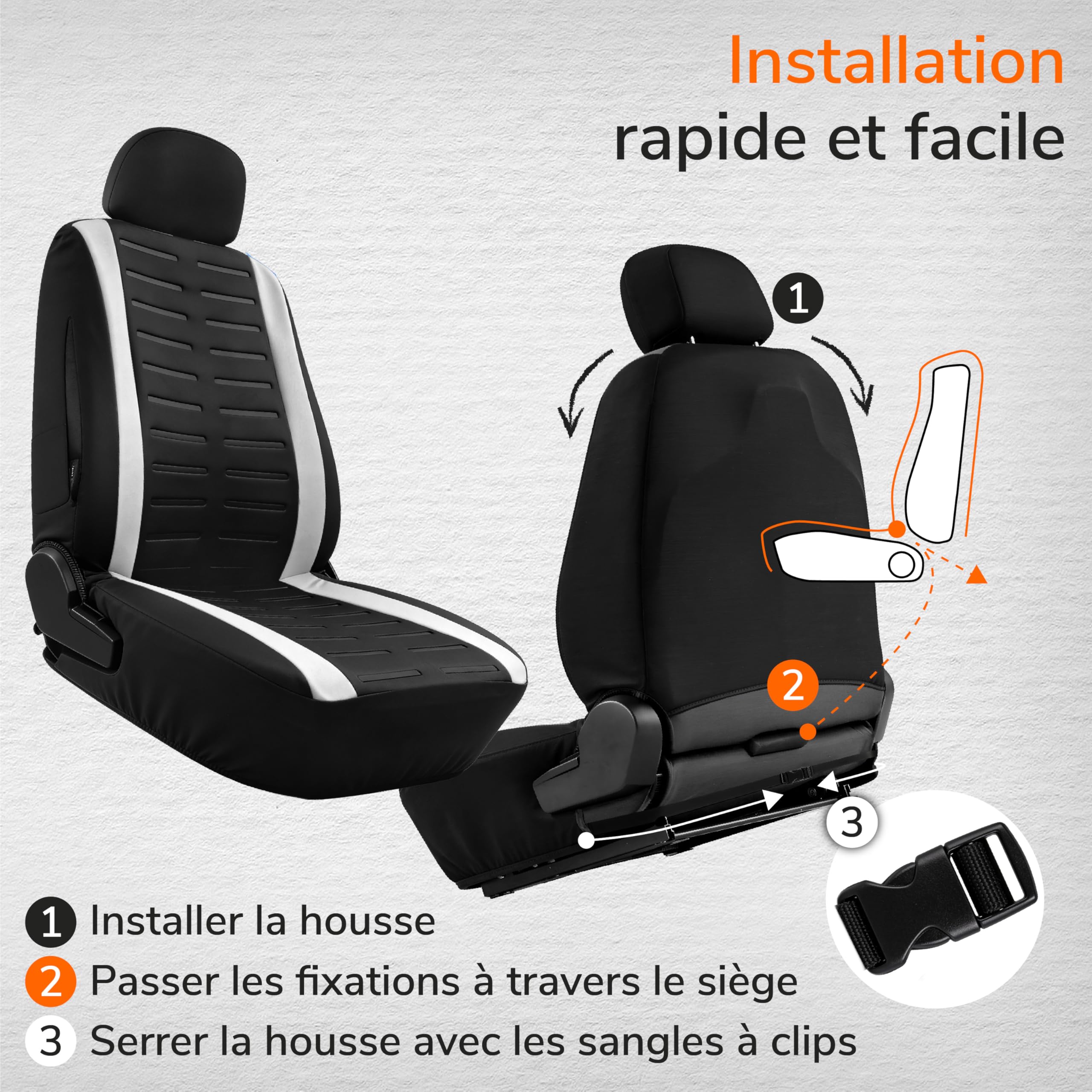 upgrade4cars Housses de Siège Avant Set Version 2026 Universel | Pour la plupart des voitures | respirant & pratique | Été & Hiver