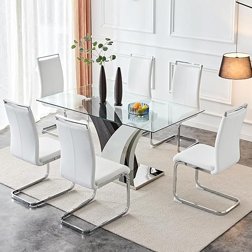 Miniatura 10 de AZmac Juego de mesa de comedor de cristal para 4, juego de mesa de comedor de 63 pulgadas para 4, mesa de cocina moderna y 4 sillas de comedor de