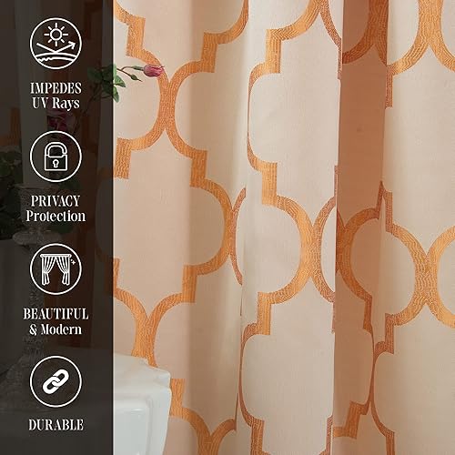 Miniatura 6 de Elegant Comfort Paneles de cortina con estampado de enrejado marroquí, cenefa plisada adjunta, con bolsillo para barra de 2 pulgadas para