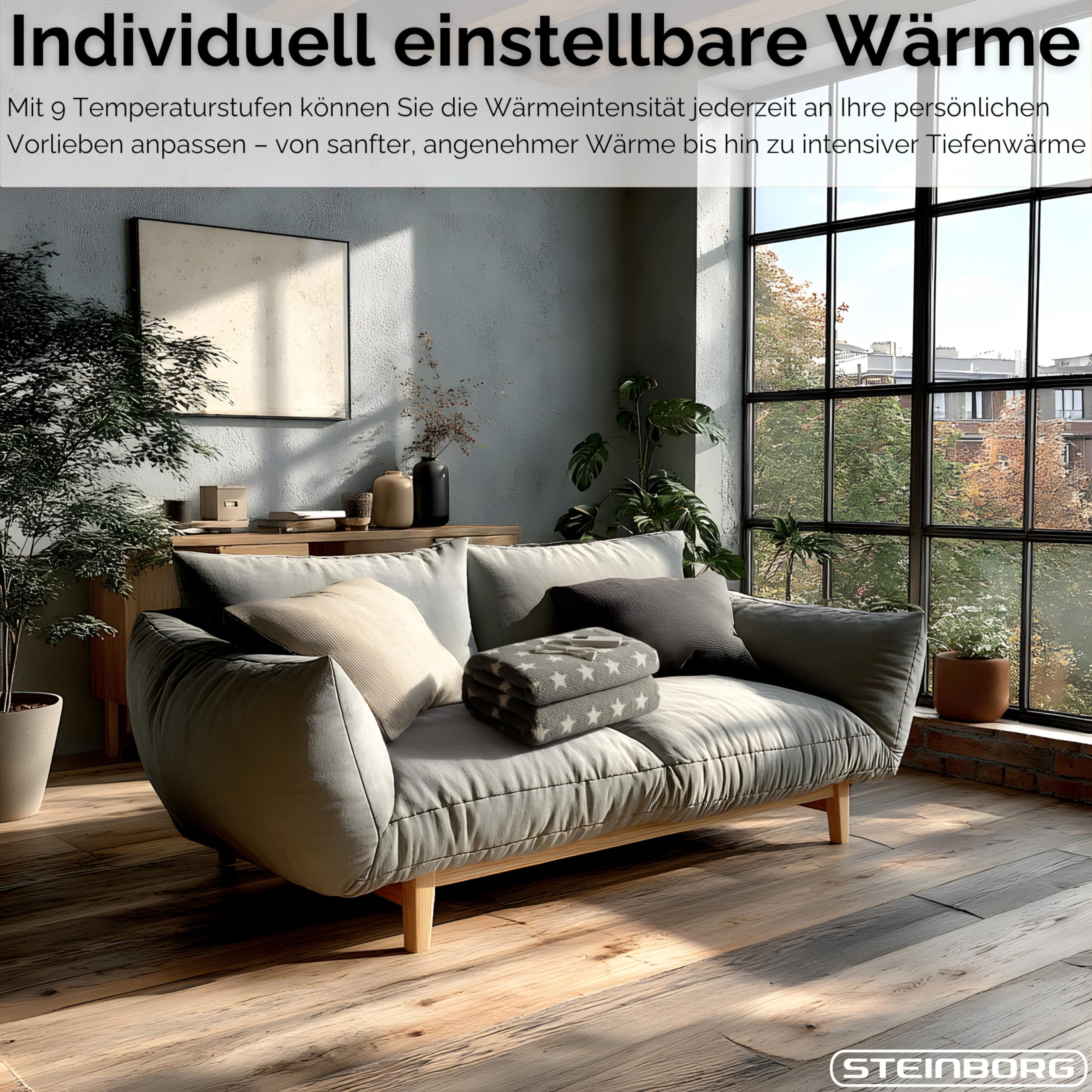 Steinborg® Heizdecke mit Abschaltautomatik 180x130cm Kuschelheizdecke elektrische Wärmedecke Kuscheldecke Bett Sofa Wärmezudecke Thermodecke Elektro-Wärmedecke Wärmebettdecke 9 Stufen waschbar
