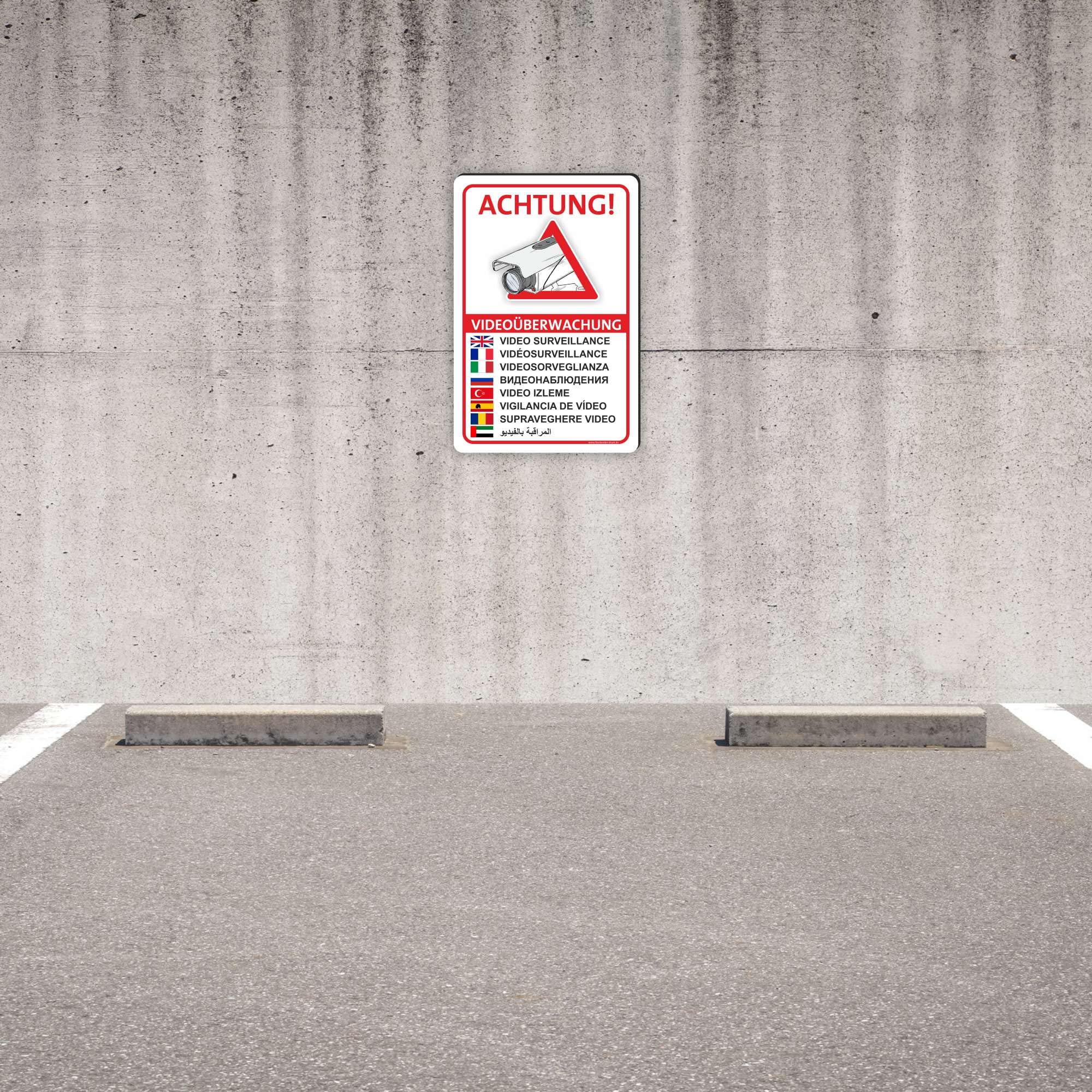 VIDEOÜBERWACHT (9 Sprachen) - Videoüberwachung Schild/VÜ-013 - (60x40cm SCHILD)