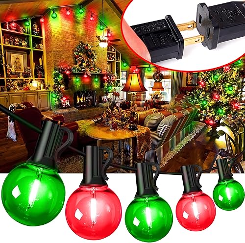 KNONEW Guirnalda de luces LED de Navidad de 33 pies para exteriores, 15 bombillas rojas y verdes G40, impermeables, inastillables, luz colgante para disponible en Yaxa Peru