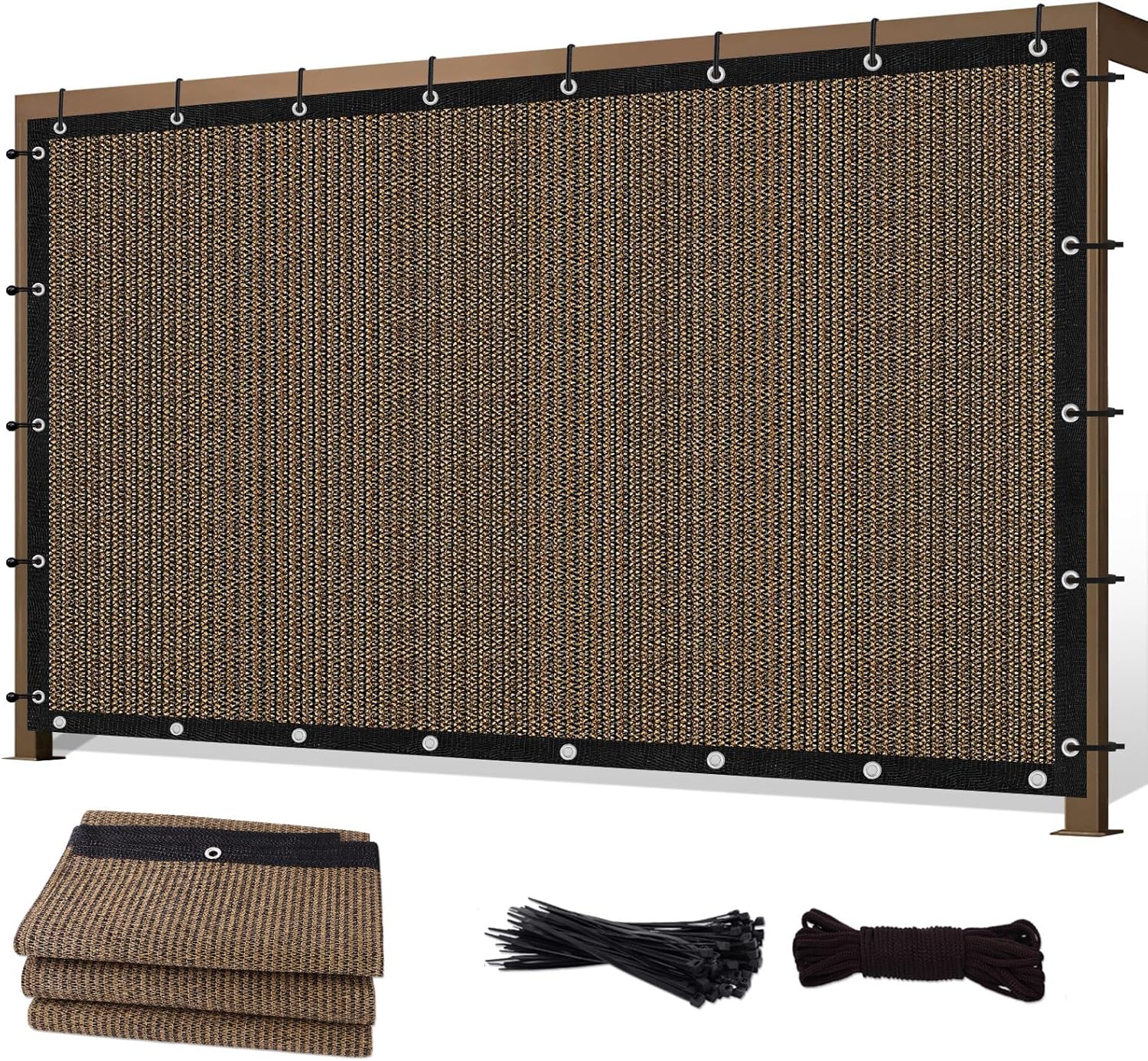 Customized Size 90% Sun Shade Cloth 16' X 16' Outdoor Patio Pergola Shades Cover Privacy Screen UV Block Porch Screens Canopy for Patio Gazebo Outdoor, Mocha, CMGN10
