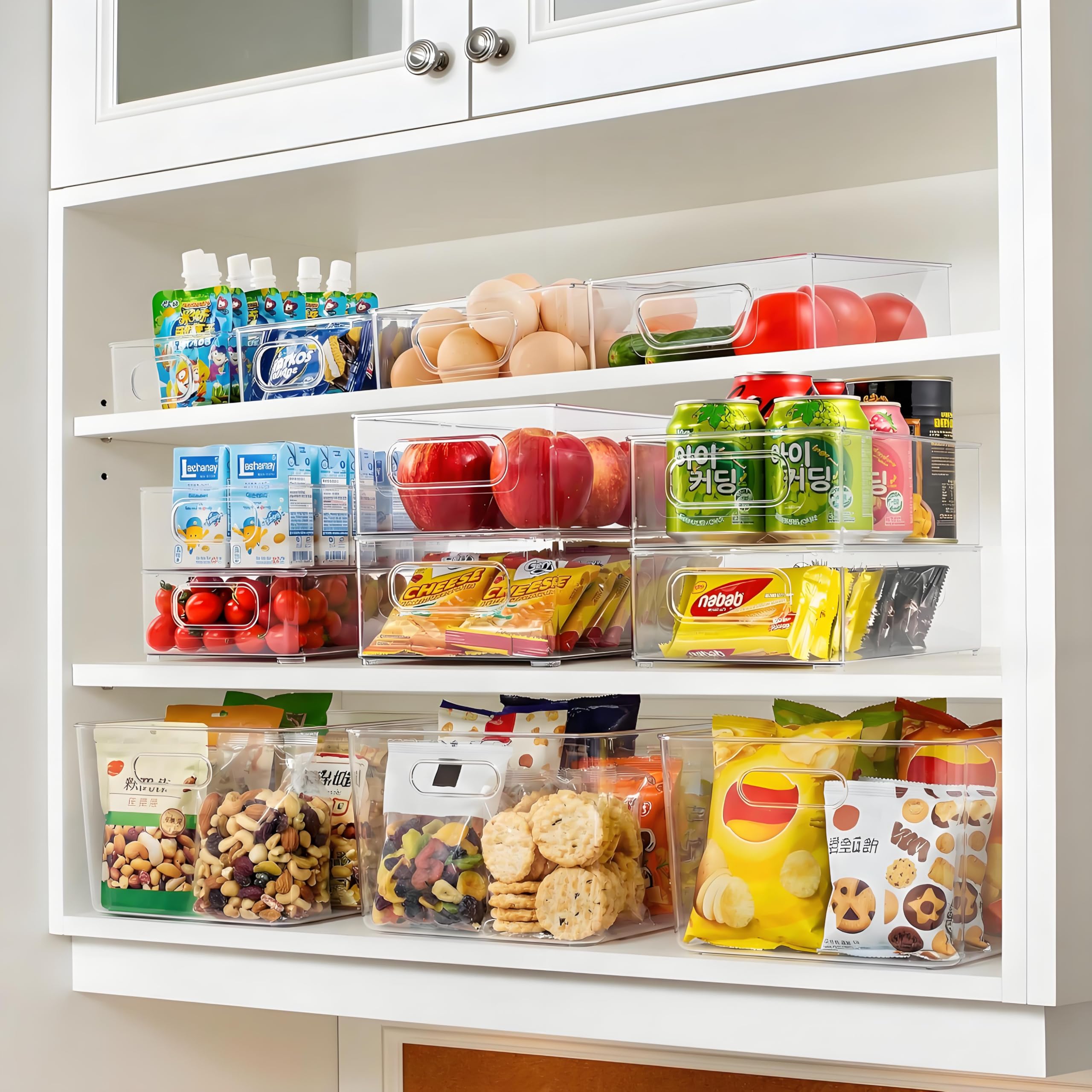 Juego de 8 organizadores para frigorífico, cajón, organizador, cajón, apilable, caja para frigorífico, caja de almacenamiento para cocina, almacenamiento para despensa (4 tamaños)