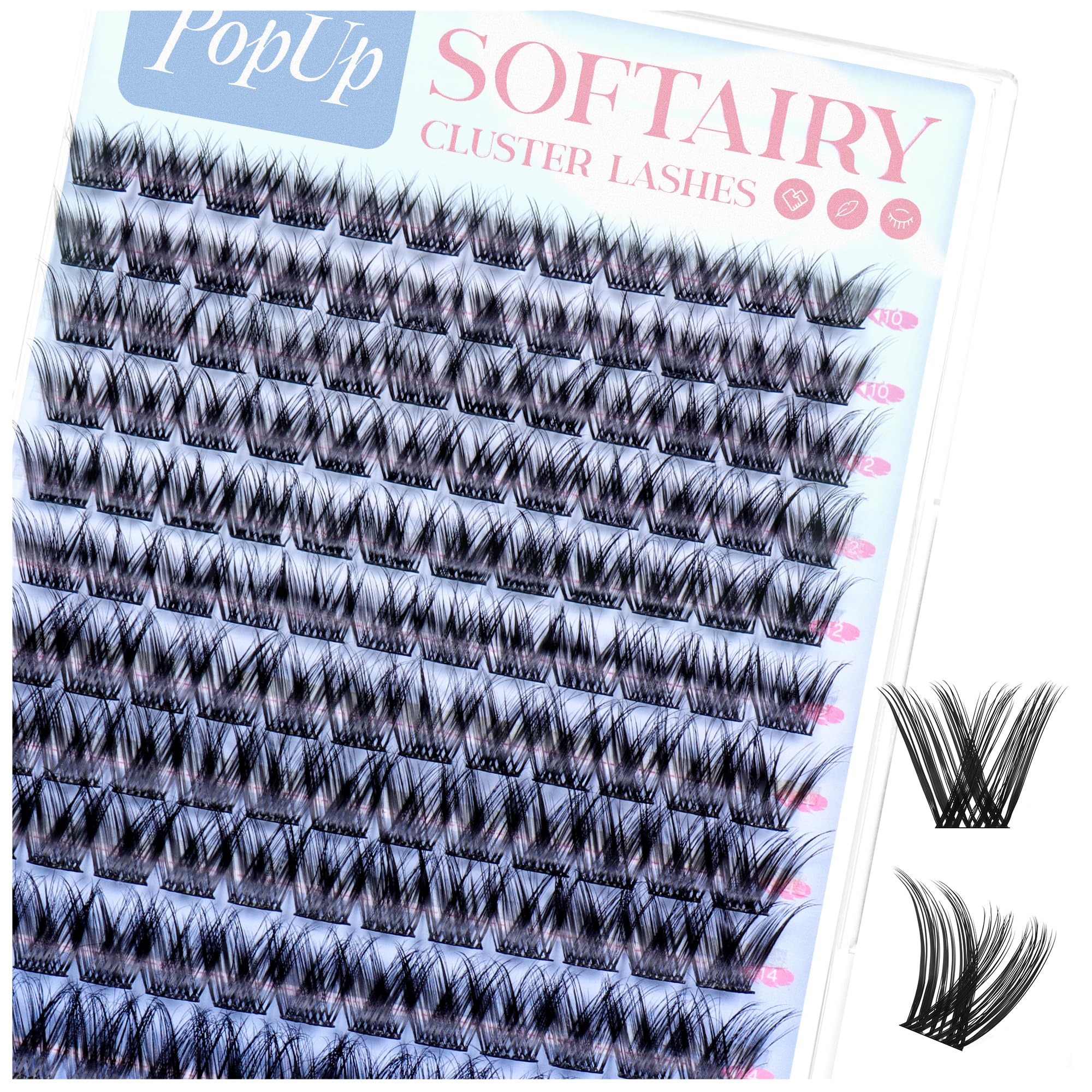 POPUP Lash Clusters Cluster Eyelash Extensions 144Pcs D Curl Natural Wispy Eyelash Clusters Mega Volume Reusable Individual Lashes