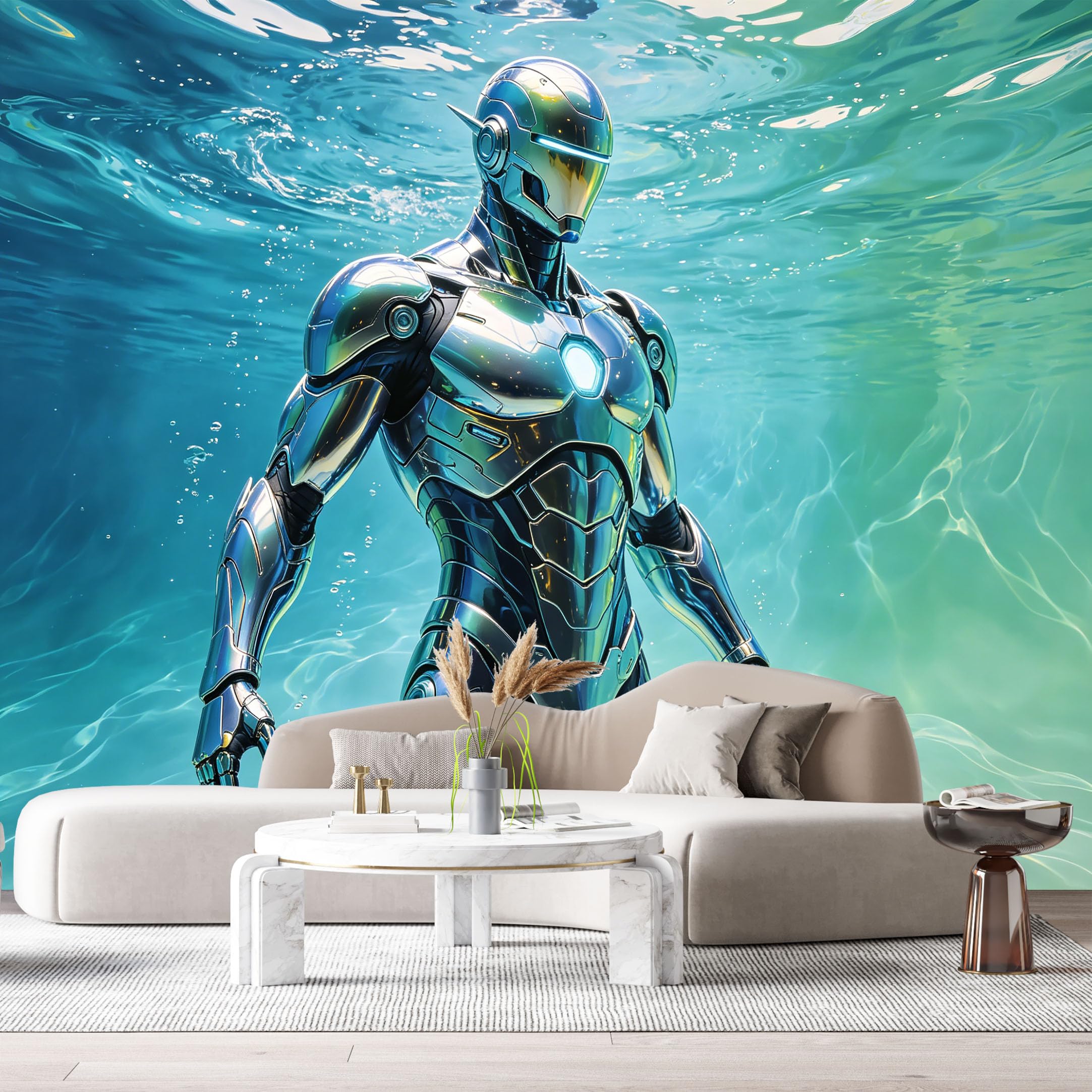Custom Size Wall Murals Modern SciFi Robot Underwater Bubbles 3D Contemporary Minimalist SelfAdhesive Wall Fabric Removable Large Wallpaper for Photo Living Room