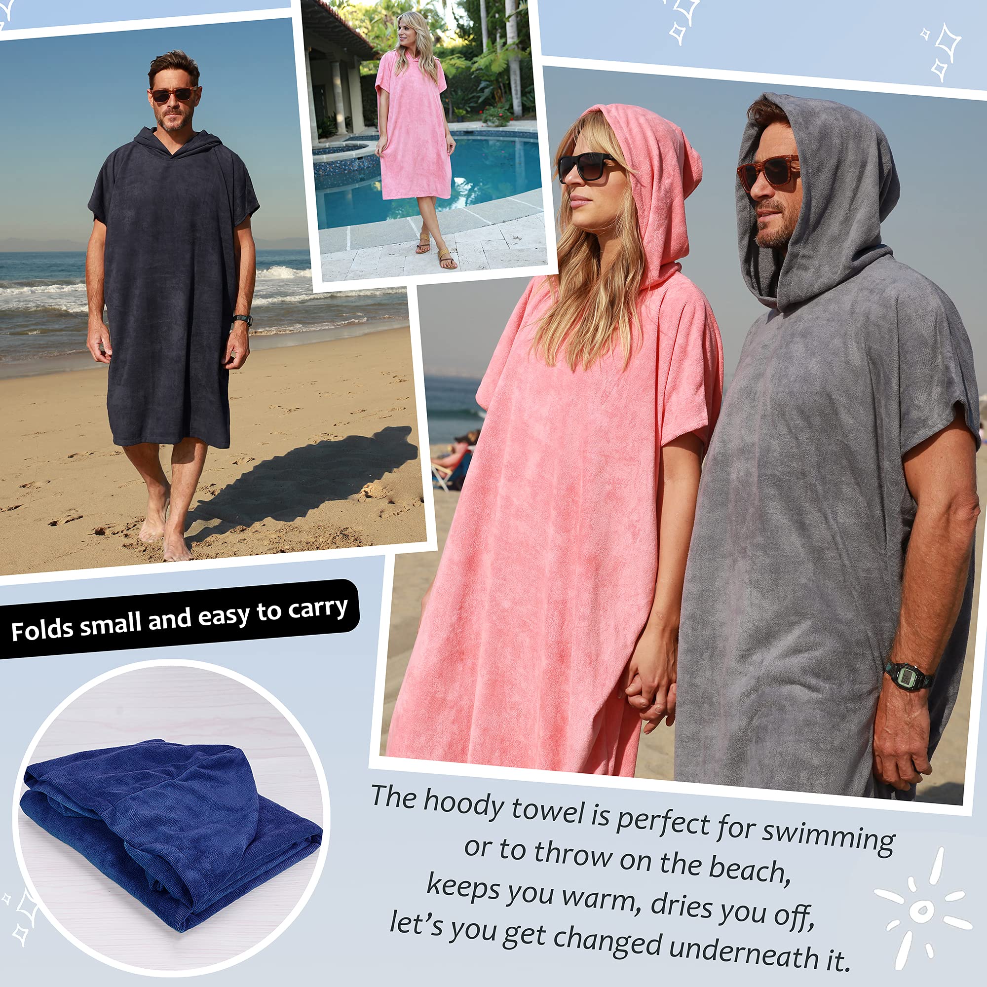 Tirrinia Beach Surf Poncho, traje de neopreno absorbente de agua, cómoda cambiador, toalla con capucha, poncho, albornoz para surf, natación, baño para adultos, hombre, mujer, resistente a la arena