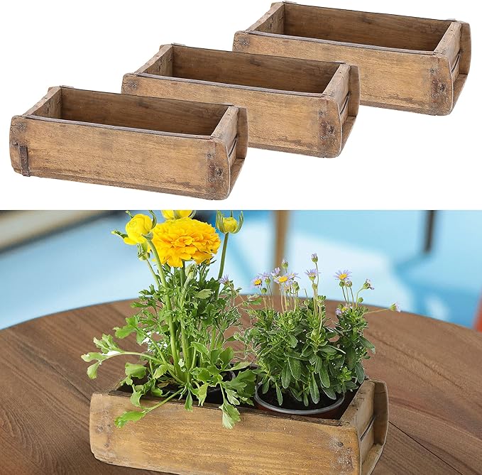 Cepewa Juego de 3 cajas de madera con forma de ladrillo, aspecto desgastado, 30 x 9 x 15 cm, herrajes de metal de madera antigua, caja decorativa (1 juego de 3 cajas de madera con forma de ladrillo)