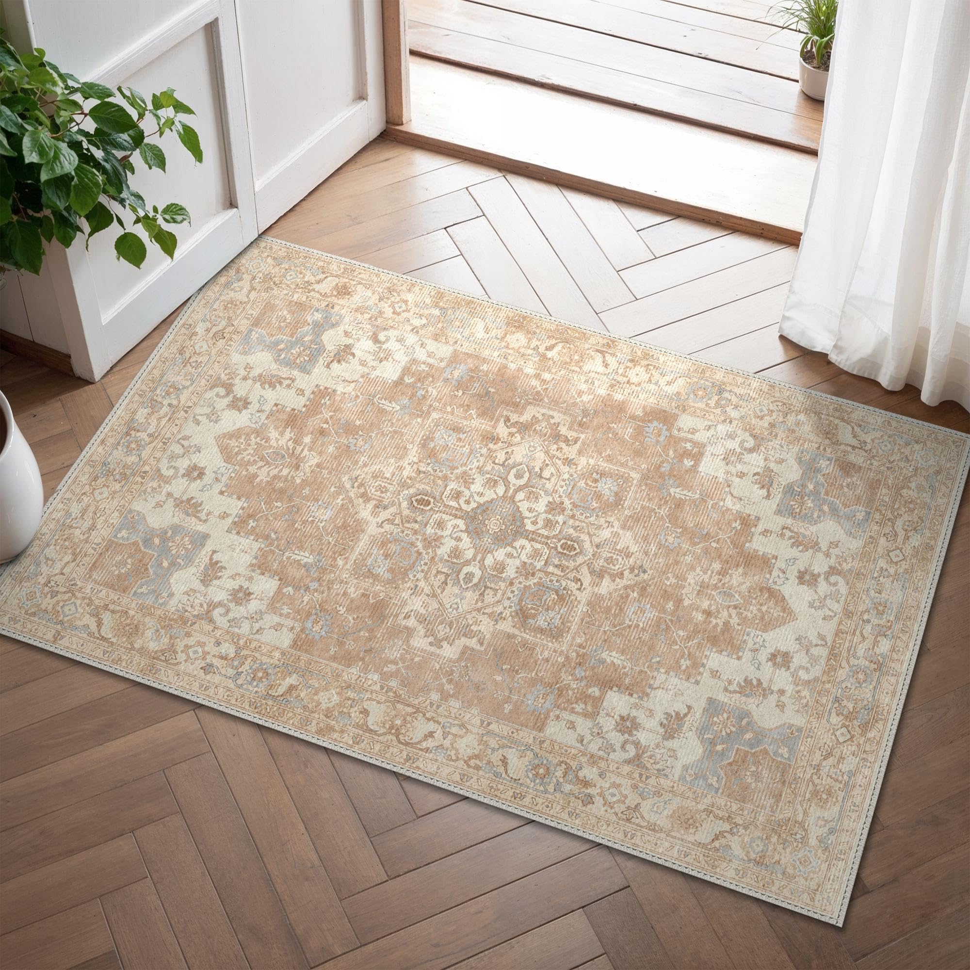 GENIMO Vintage Teppich, Teppiche Wohnzimmer, Waschbare Teppiche, Boho Teppich, Klein Carpet rutschfest