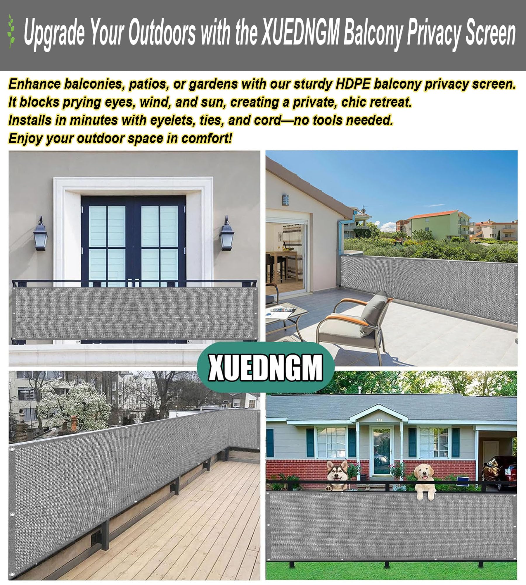 Ekran Prywatności Na Balkon 130 x 430 cm Ochrona Przed Promieniowaniem UV Odporna Na Warunki Atmosferyczne Ekran Ogrodzenia Na Balkon I Patio Do Balkonu I Patio, Szary