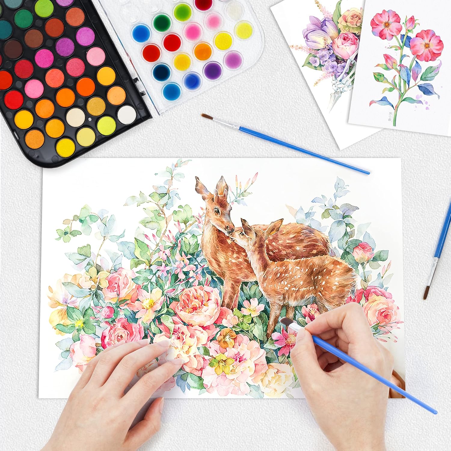 48 Colors Watercolor Paint Set, Shuttle Art Watercolor Pan Set with 3 Paint Brushes Easy to Blend Colors, Non-Toxic Perfect for Kids Adults Beginners Artist Watercolor Painting : Arts, Crafts & Sewing
