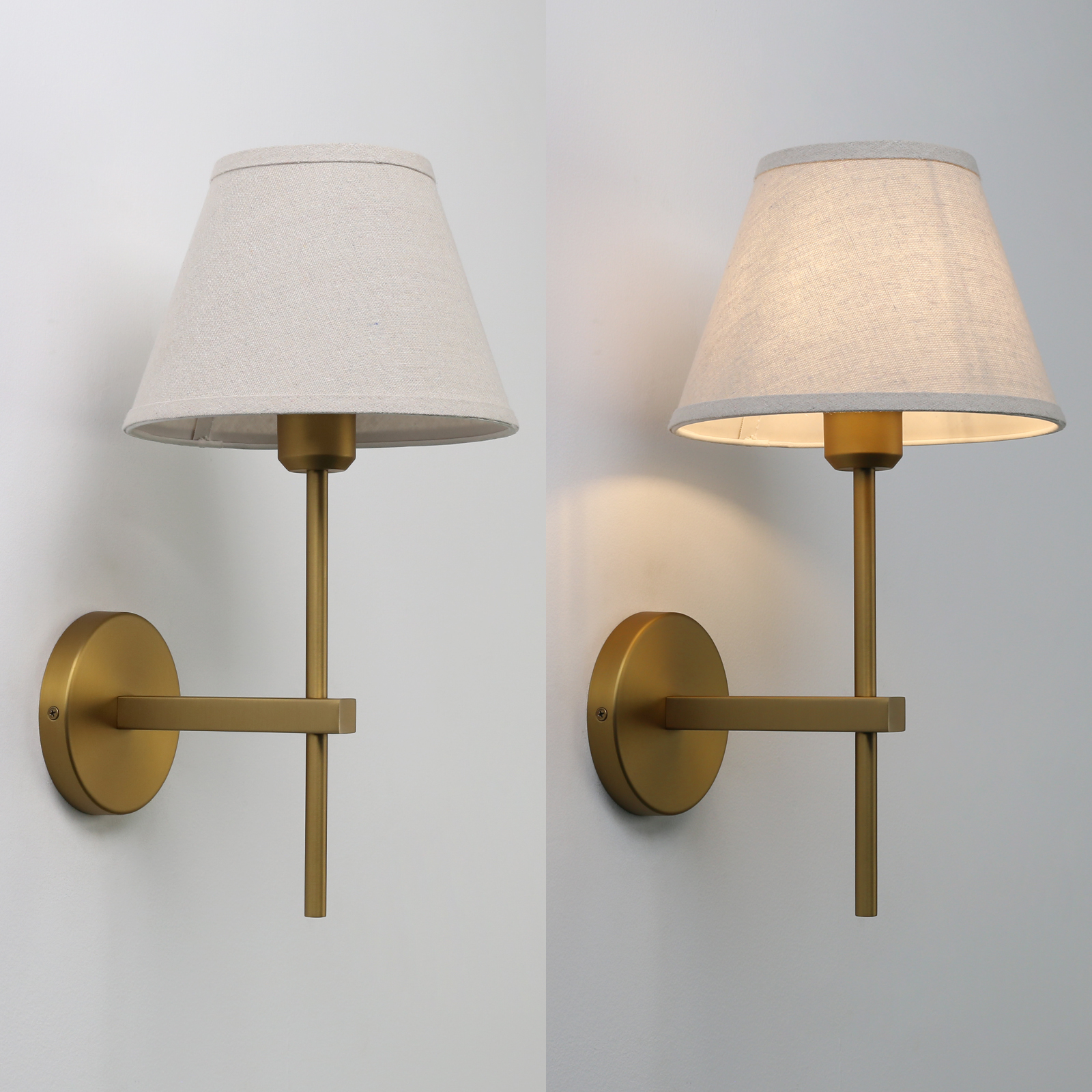 Image of Pathson Vintage Linen Wall Sconce Big Flared Fabric Lampshade, Hardwired Wall Vanity Light Fixture Upwards Install, Indoor Bedside Lamp Victorian Decor for Living Room, Stairwell, Fireplace, Foyer