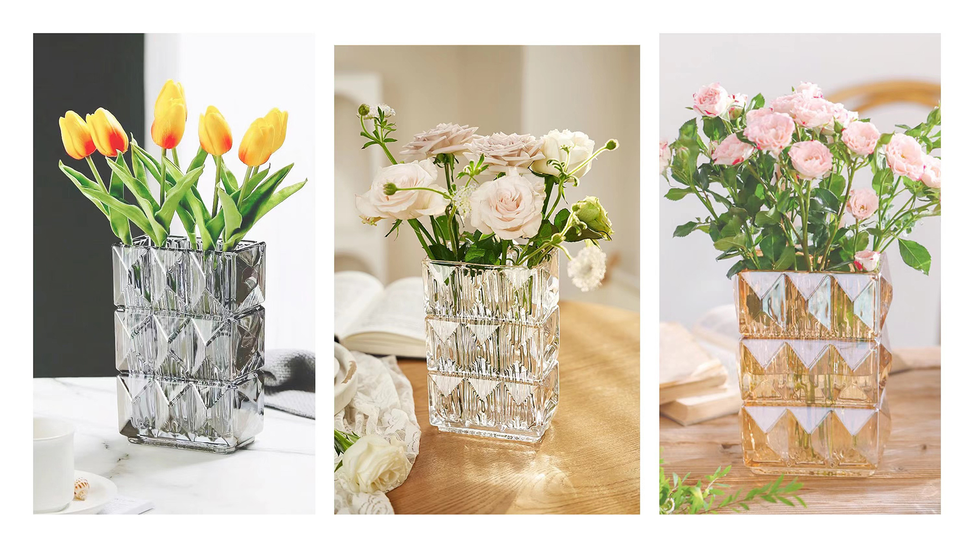 Amazon.com: CHSHLI Large Glass Vase with Diamond Crystal Solid