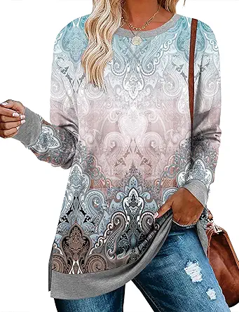 BETTE BOUTIK Women's Drop Long Sleeve Sweatshirts Casual Crewneck Tunic Tops Sweartshirts With Side Slits S-3XL