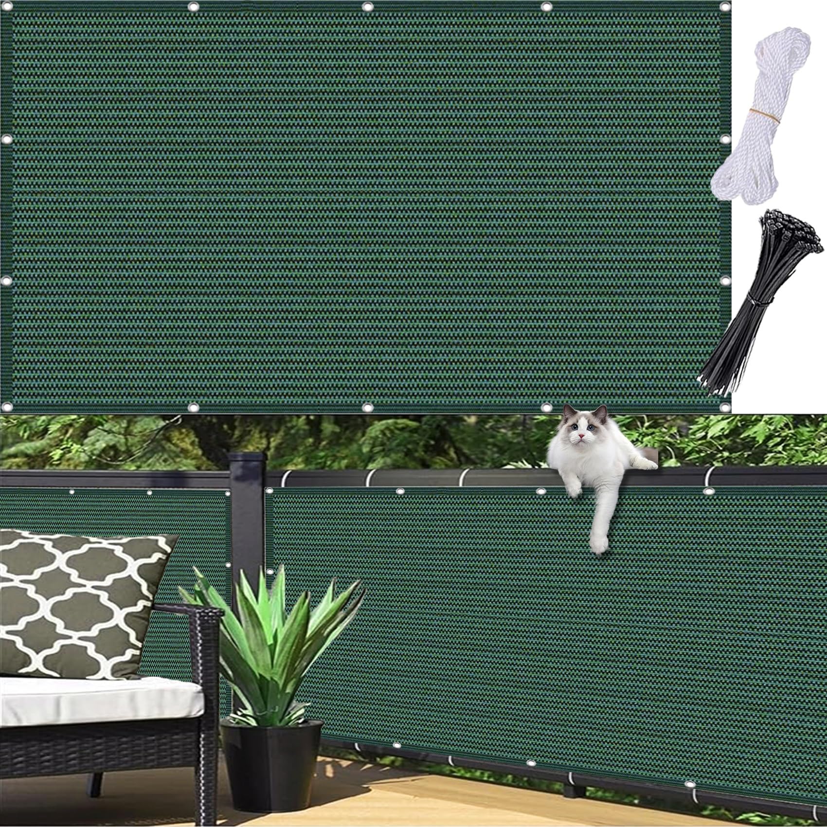 Coupe-Vent Toile d'Ombrage Balcon 60 x 725 cm Brise-Vue Vert Résistant avec Œillets