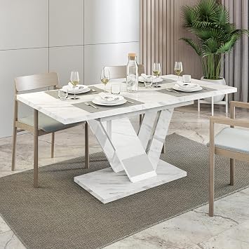 White Marble Extendable Dining Table 120-160cm, DUBAI, 4-6 Seater