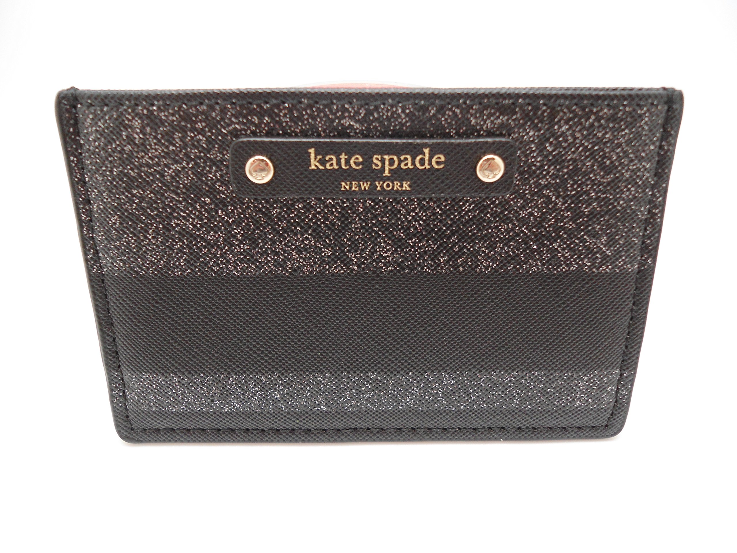 Kate Spade New York Haven Lane Graham Card Case Wallet Black /Glitter Stripes