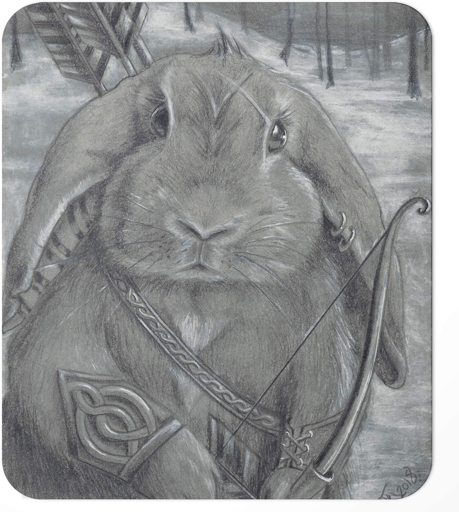 Bunny Warrior Mousepad/Rabbit Mouse Pad/Animal Art/Archer/Deanna Davoli/Celtic Knots / 7.75x9.25 inches