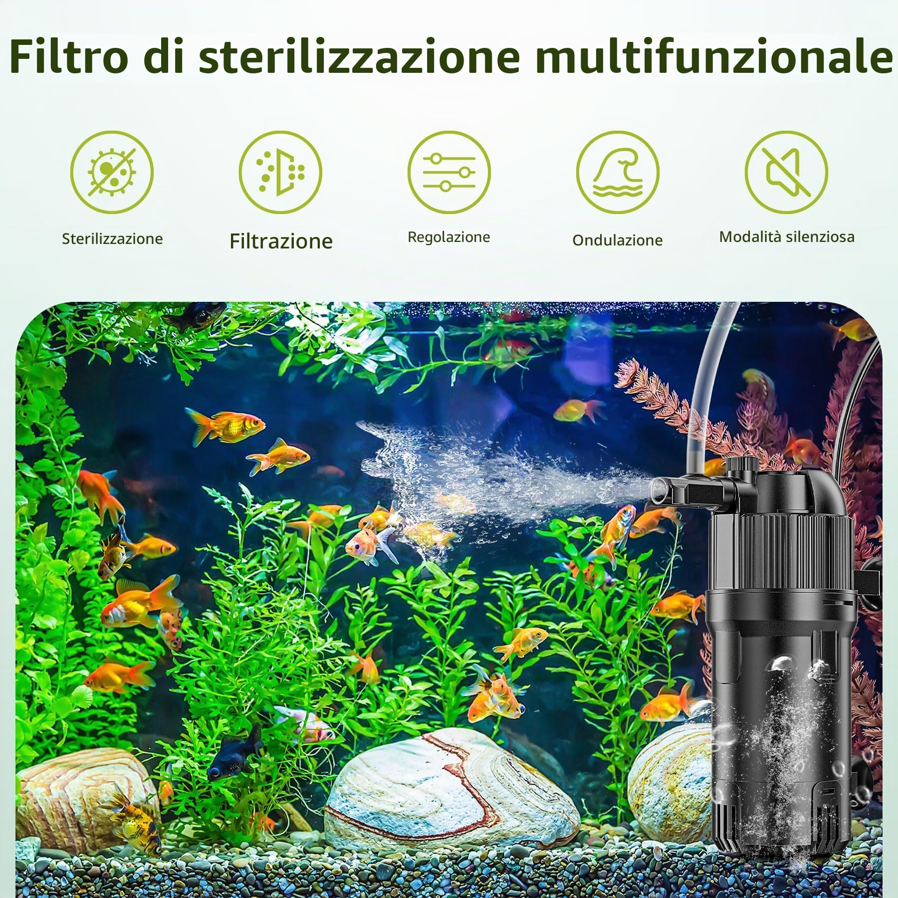 Forever Speed 5-in-1 Filtro Interno per Acquario con UV 3 Watt, Pompa Filtro per Acquario con Flusso Regolabile 400L/h per acquari da 40-120L