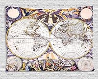 Ambesonne Antique World Map Tapestry 80x60in Pastel Purple - Fantasy Sky Farmers Field Wall Hanging for Bedroom Living Room Dorm