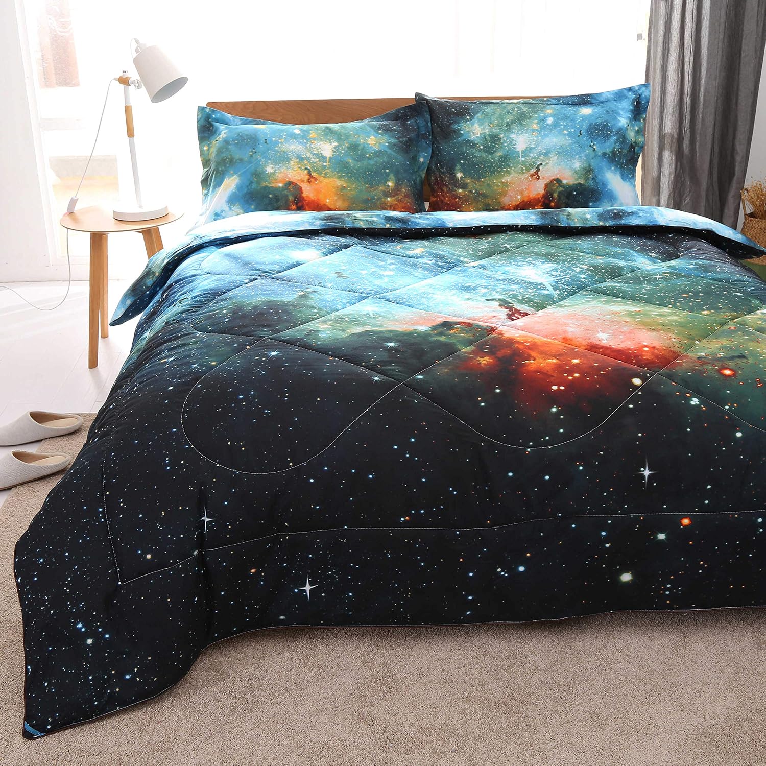 ENJOHOS Galaxy Bedding Space Comforter Twin 3D Bedding Quilt Set with Bedroom Pillow, Twin Bed Sets for Girls Boys Teen Kids (Colorful,1Comforter&2Pillow Shams)