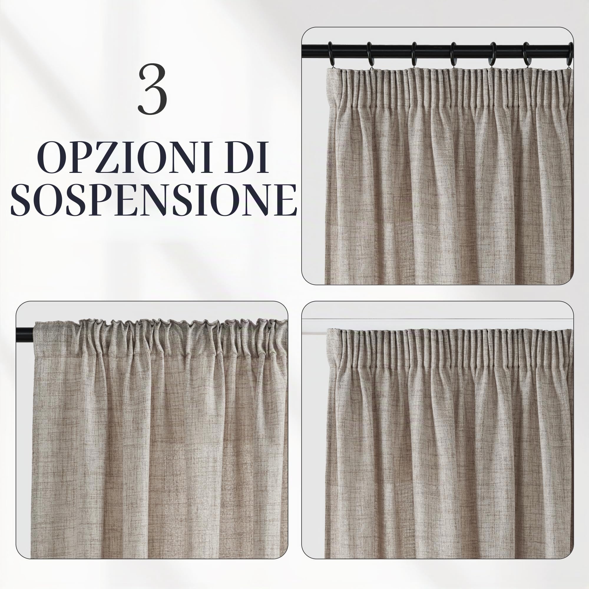 PONY DANCE Tende per Camera da Letto Semitrasparenti Effetto Lino | per Salotto Moderne, per Interni, con Fettuccia, Privacy, Filtraggio Luce, 2 Pezzi L 140 x A 260 CM, Naturale
