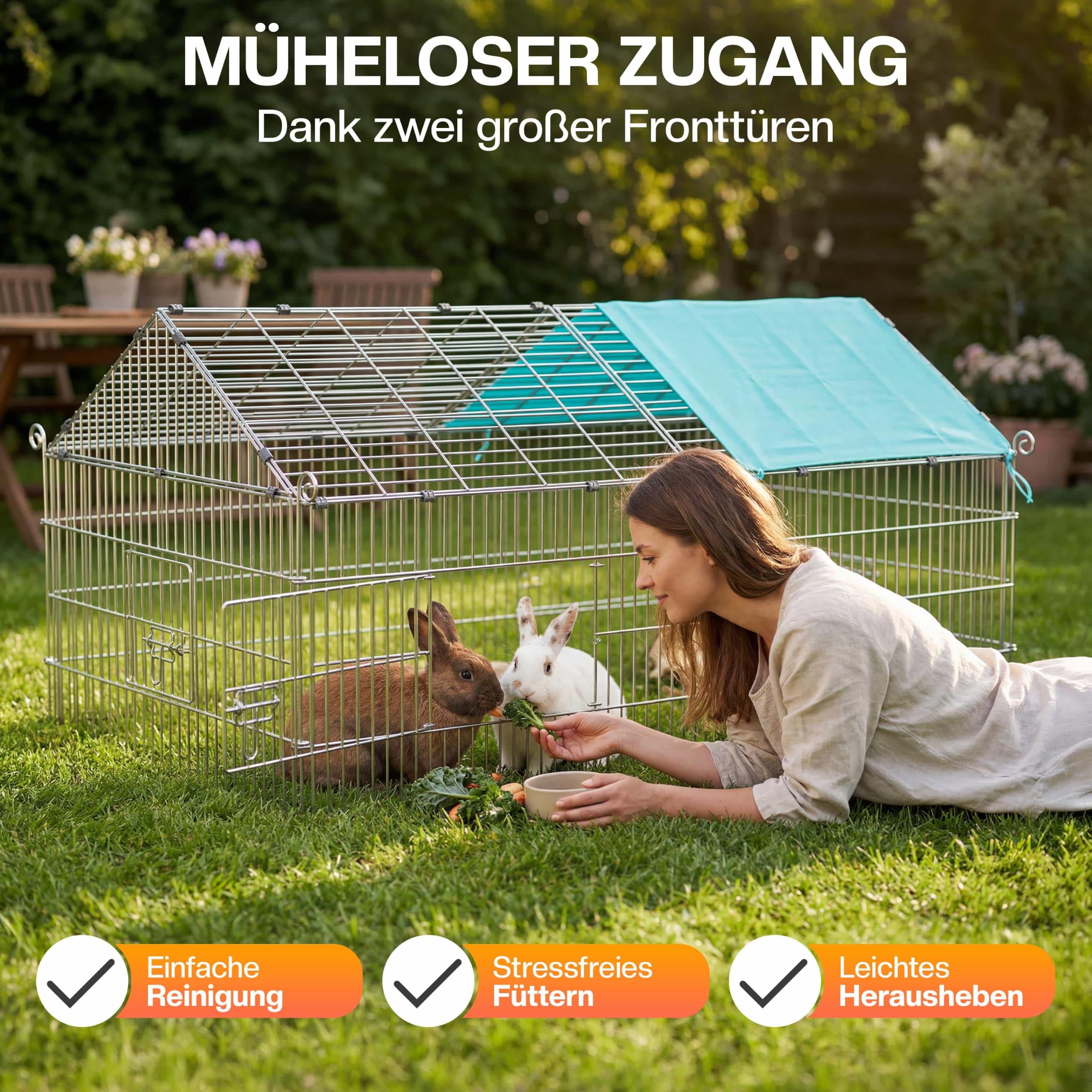 CADOCA® Freilaufgehege 180x75x75cm Sonnenschutz Auslauf Garten Kaninchenstall Hasenstall Kleintierauslauf Dachstoff Grün