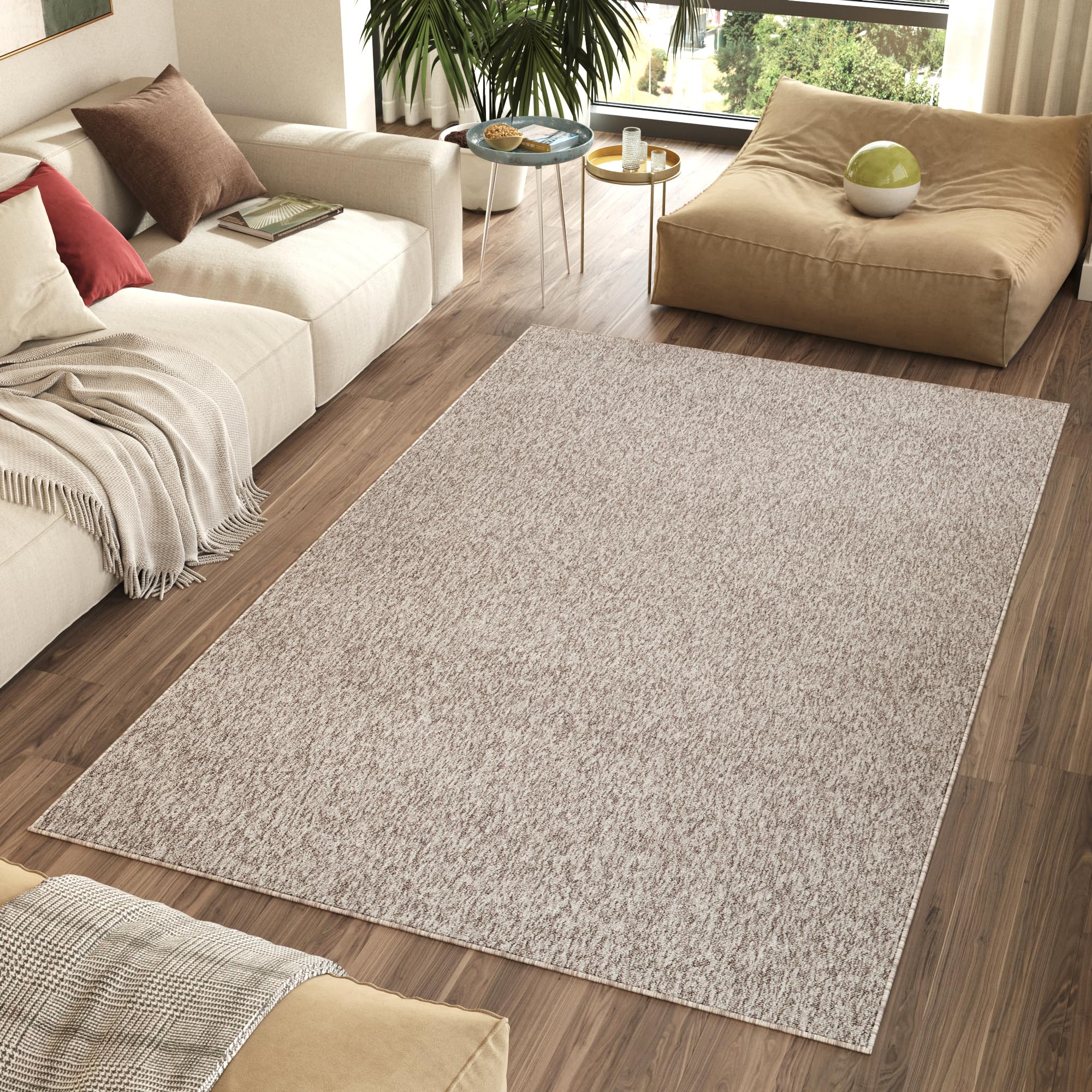 TAPISO Nizza Tapis Poils Ras Antidérapant Lavable Moderne Crème Foncé Beige Moucheté Tapis Salon Chambre Adulte Enfant Cuisine Entrée Oeko-TEX Résistant 80 x 150 cm