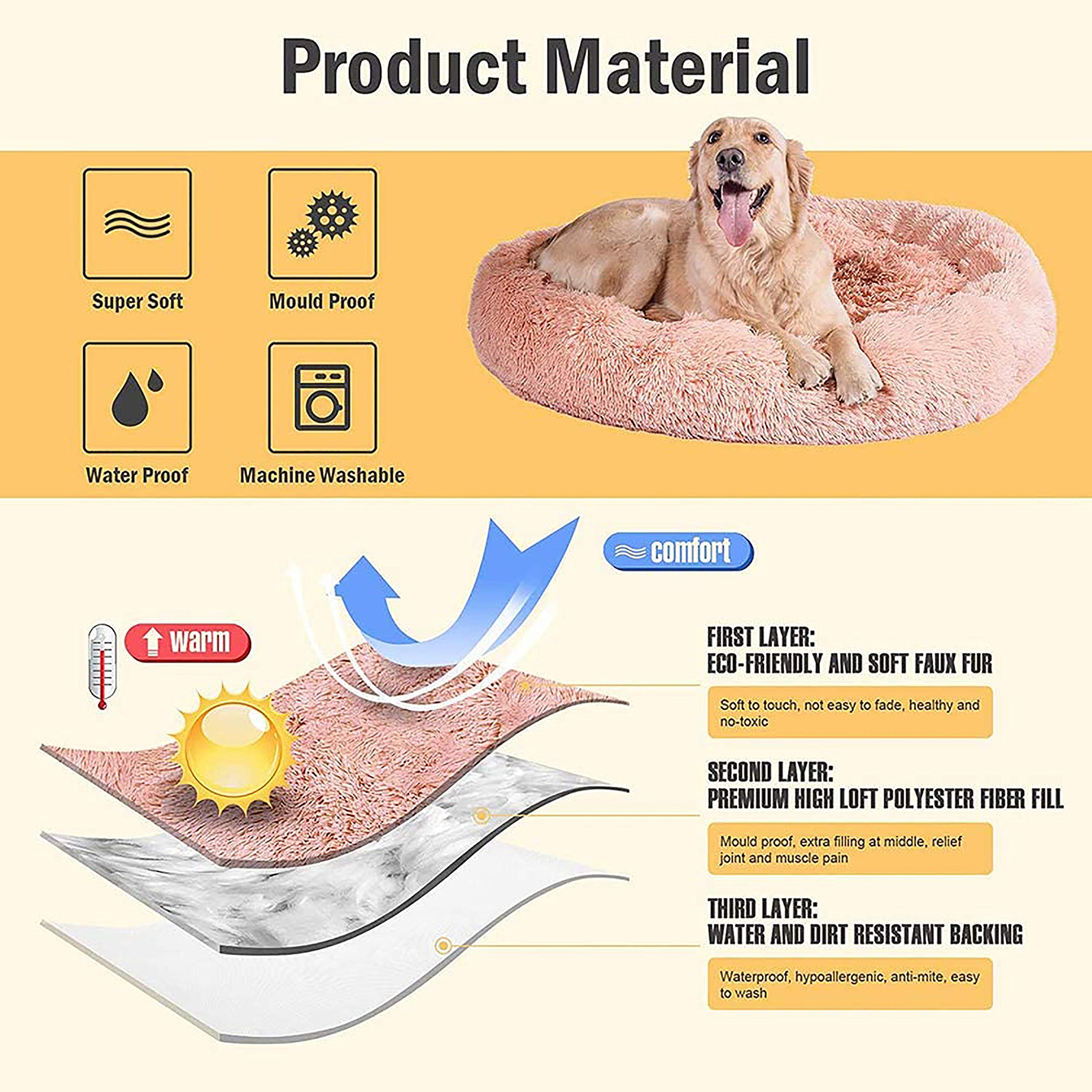 Haustierbett für Katzen und Hunde Rundes Plüsch Hundebett Katzenbett in Doughnut-Form, hundebetten für mittlere Hunde hellgrau, weich waschbar für Mittelgroße Hunde Katzen - Ø 80cm