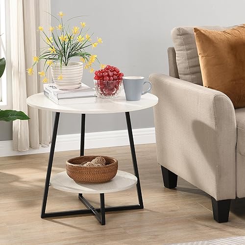 D&H FURNIMMT Juego de mesas auxiliares redondas pequeñas y altas de 22 pulgadas, mesa auxiliar de madera, mesa auxiliar moderna con grandes espacios