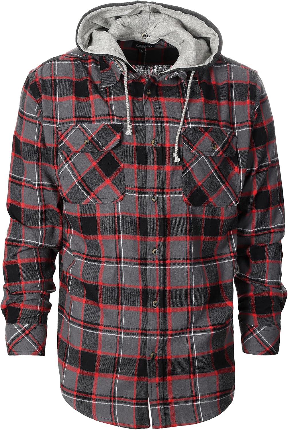 Gioberti Men's Removable Hoodie 100% Cotton Plaid Checkered Flannel Button Down Shirt