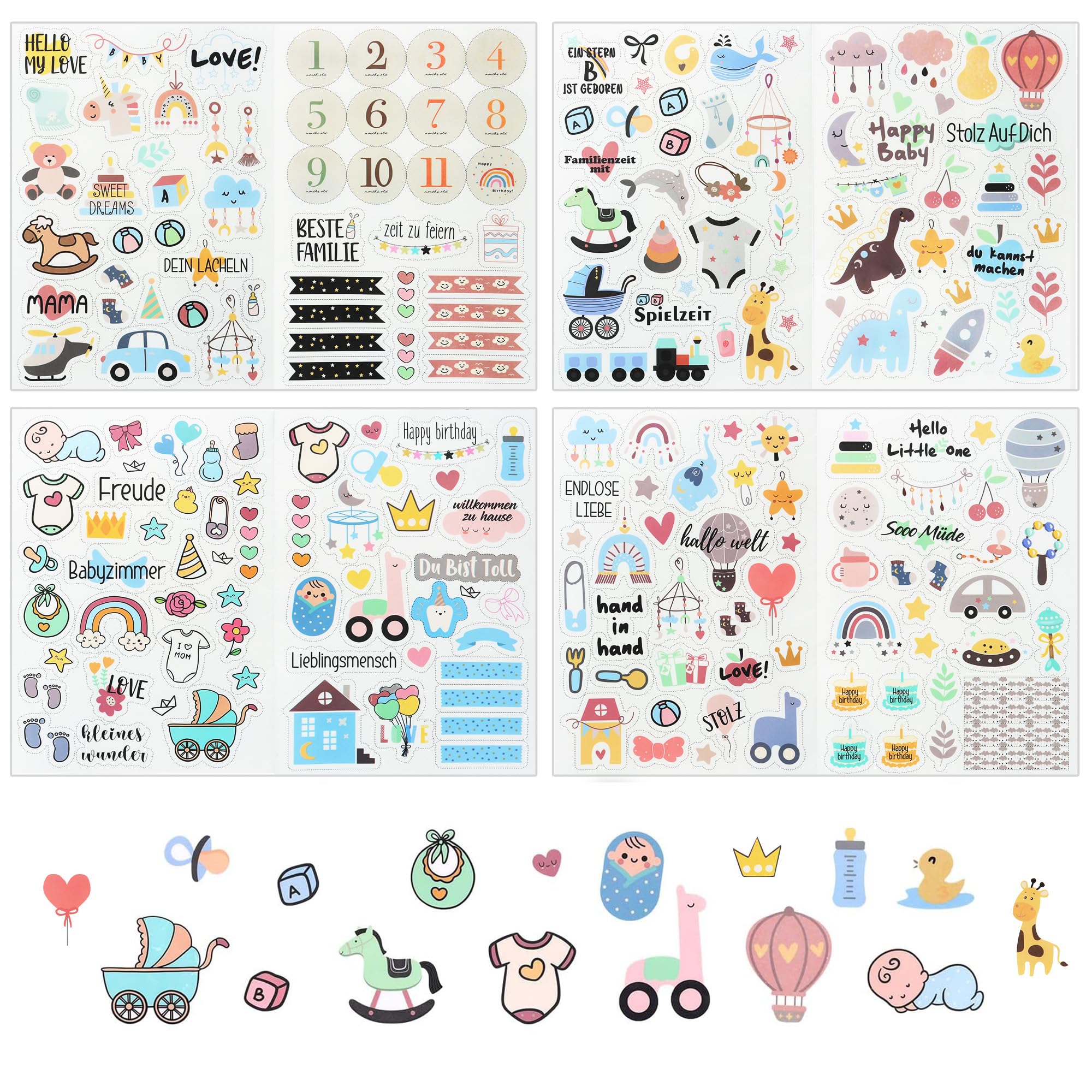 212 Pcs Welcome Baby Girl Boy Vinyl Waterproof Reusable Stickers Newborn & Monthly Milestone Stickers for Decorating, Planning & Scrapbooking（Blue, Clour）