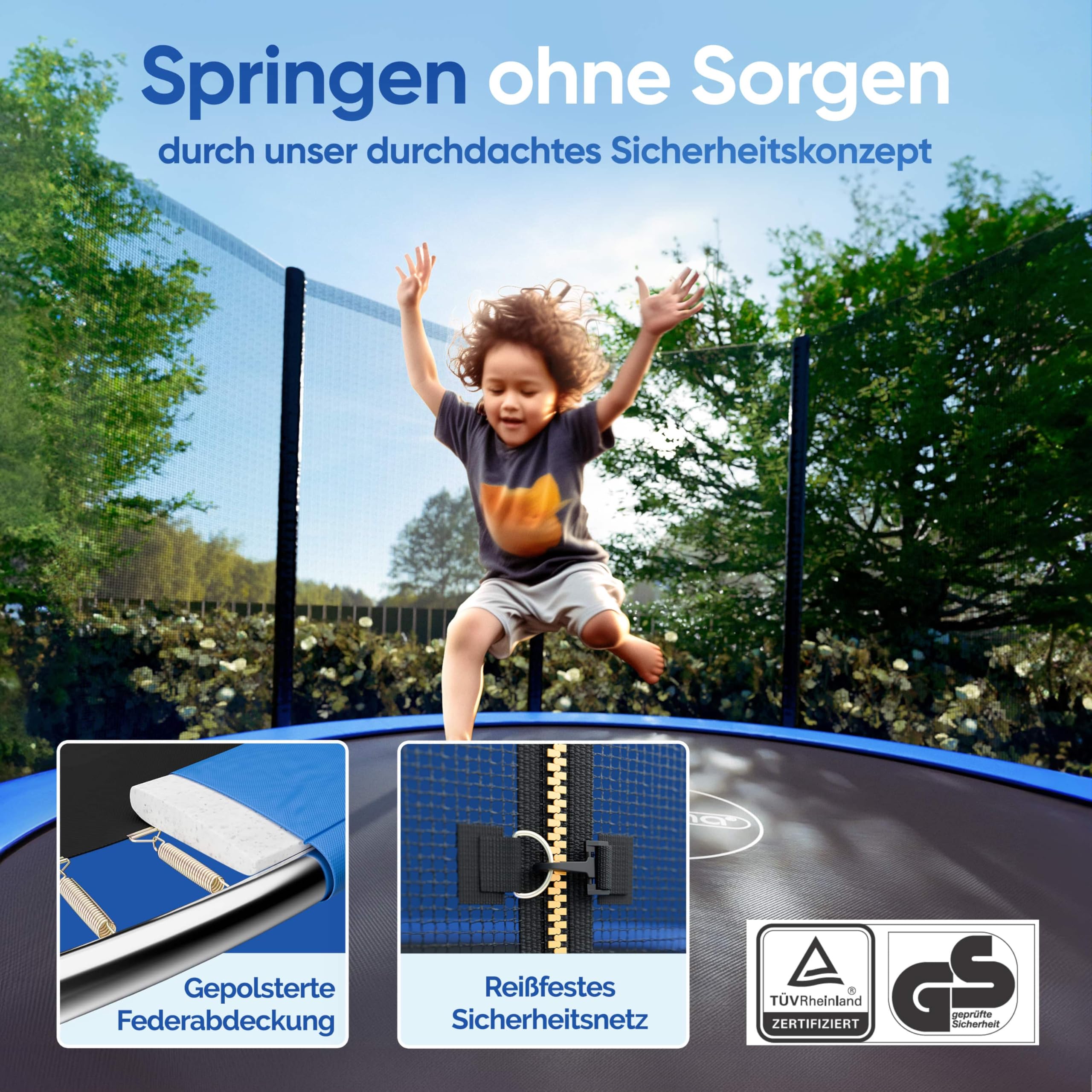 Monzana Trampoline certifié TÜV SÜD GS Set Complet Filet de sécurité Échelle Protection des Bords Extérieur Enfants