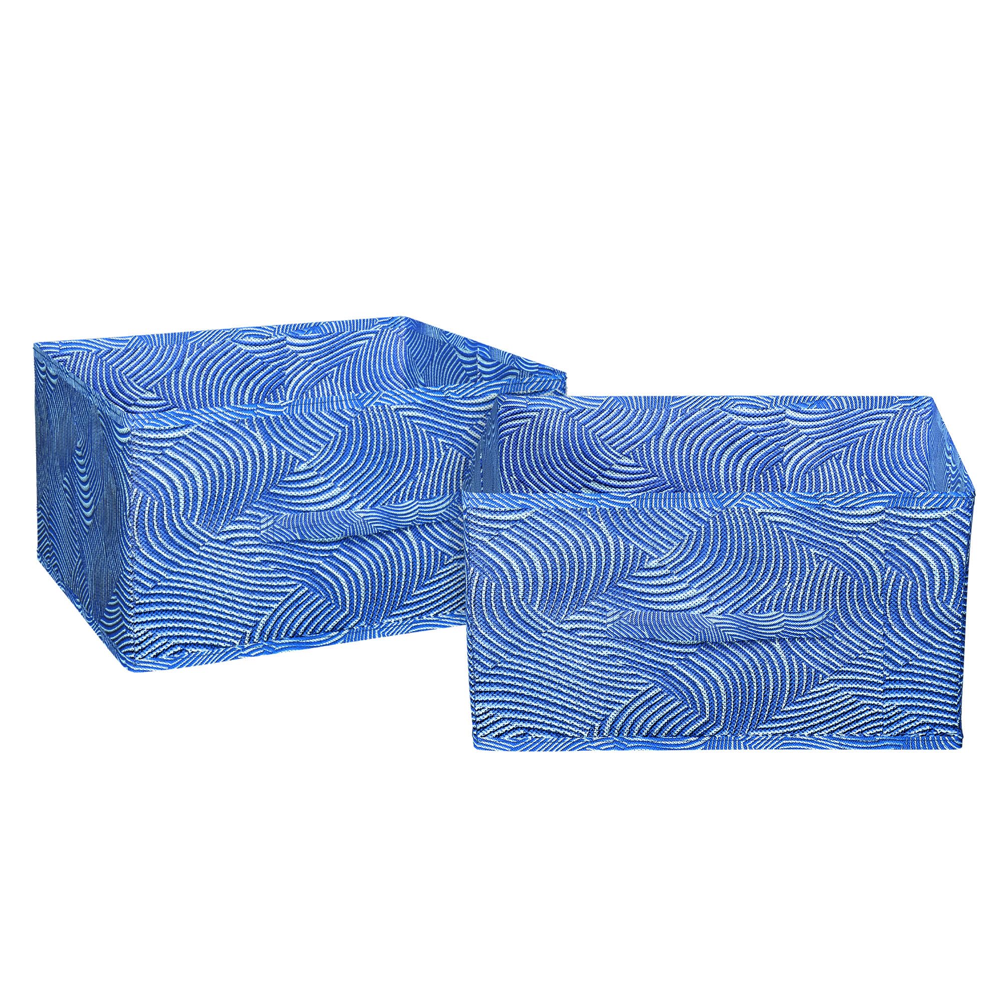 Kuber Industries Rectangular Storage Box/Closet Organizer Box with Handle|Metalic Lahriya Print & Foldable non Woven fabric|Size 42 x 29 x 22 cm, Pack of 2(Blue)-KUBMART15987