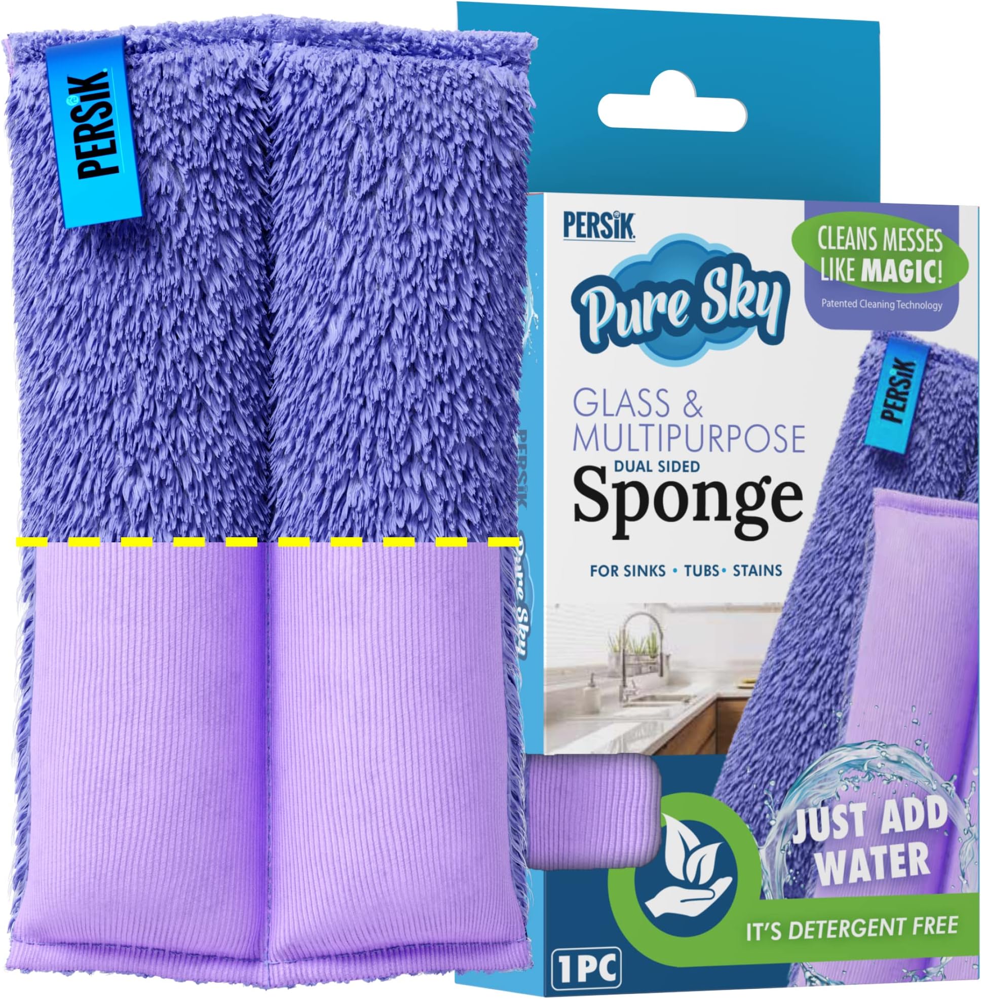 Pure-Sky Ultra Microfiber Cleaning Sponge – 2-in1, Combination for Glass and Multipurpose – JUST ADD Water No Detergents Needed – Use for Windows, Glass, Mirrors, Removing Stains in The Cracks