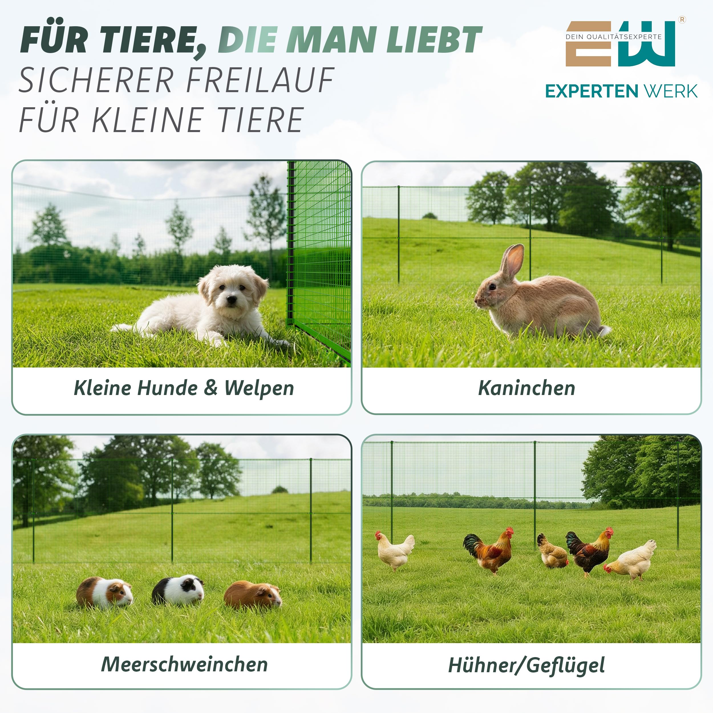 Mobiler Steckzaun 15m x 90cm – Hundezaun, Hühnerzaun, sofort startklar | Kleintiere & Geflügel – Double-Spike – Komplettset inkl. Zubehör – Begrenzungszaun Gartenzaun, Camping & Urlaub – Stromfrei