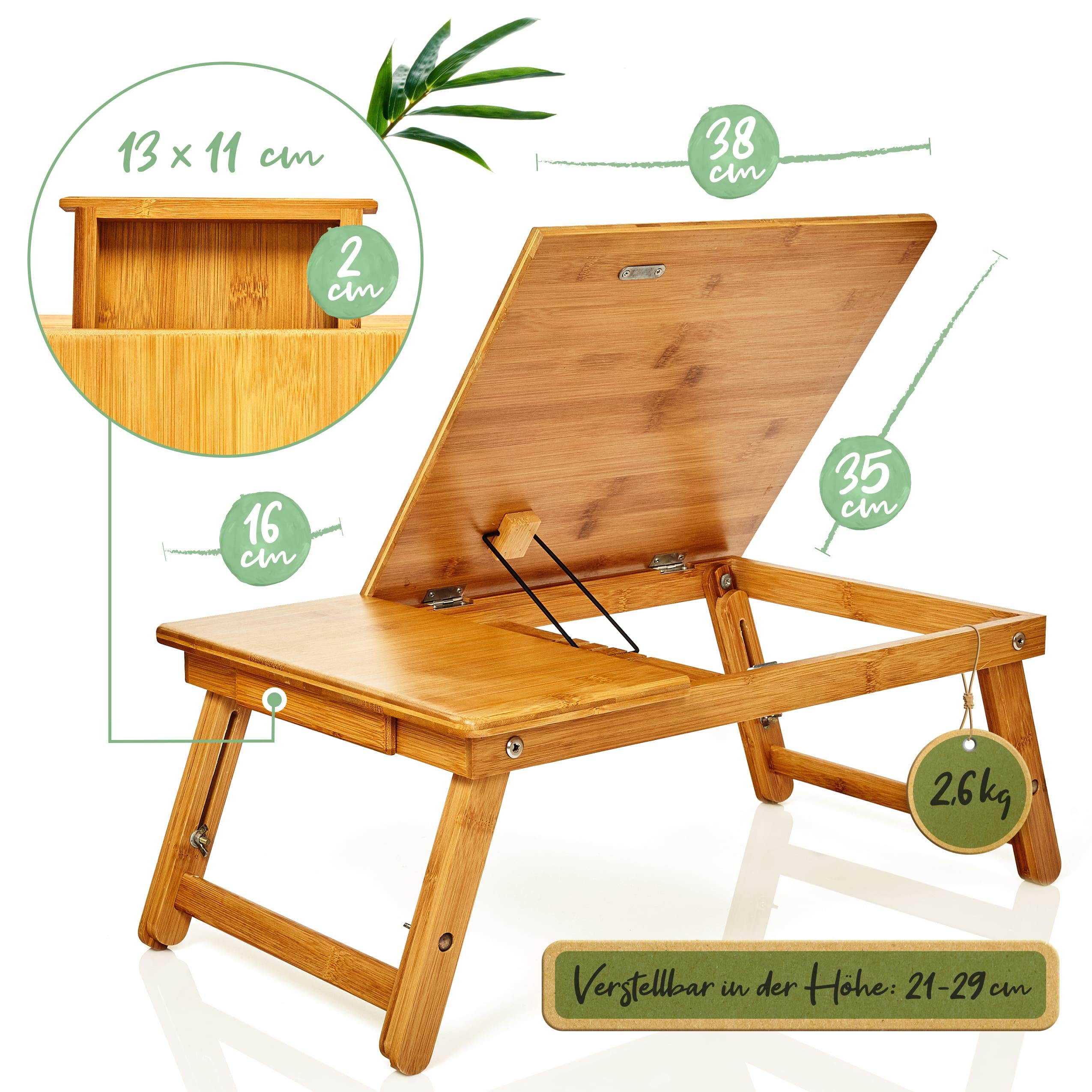 Vassoio Letto Pieghevole In Bambù - Per Colazione, Laptop E Snack - Foto 7