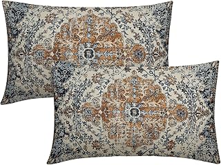 Brown Navy Blue Ethnic Boho Pillow Covers 12X20 Inch Bohemian Carpet Vintage Lumbar Pillow Cases Gold Black Tan Floral Throw Pillow Set Of 2 Home Decor For Room Bedroom Outdoor Porch Patio Cushion