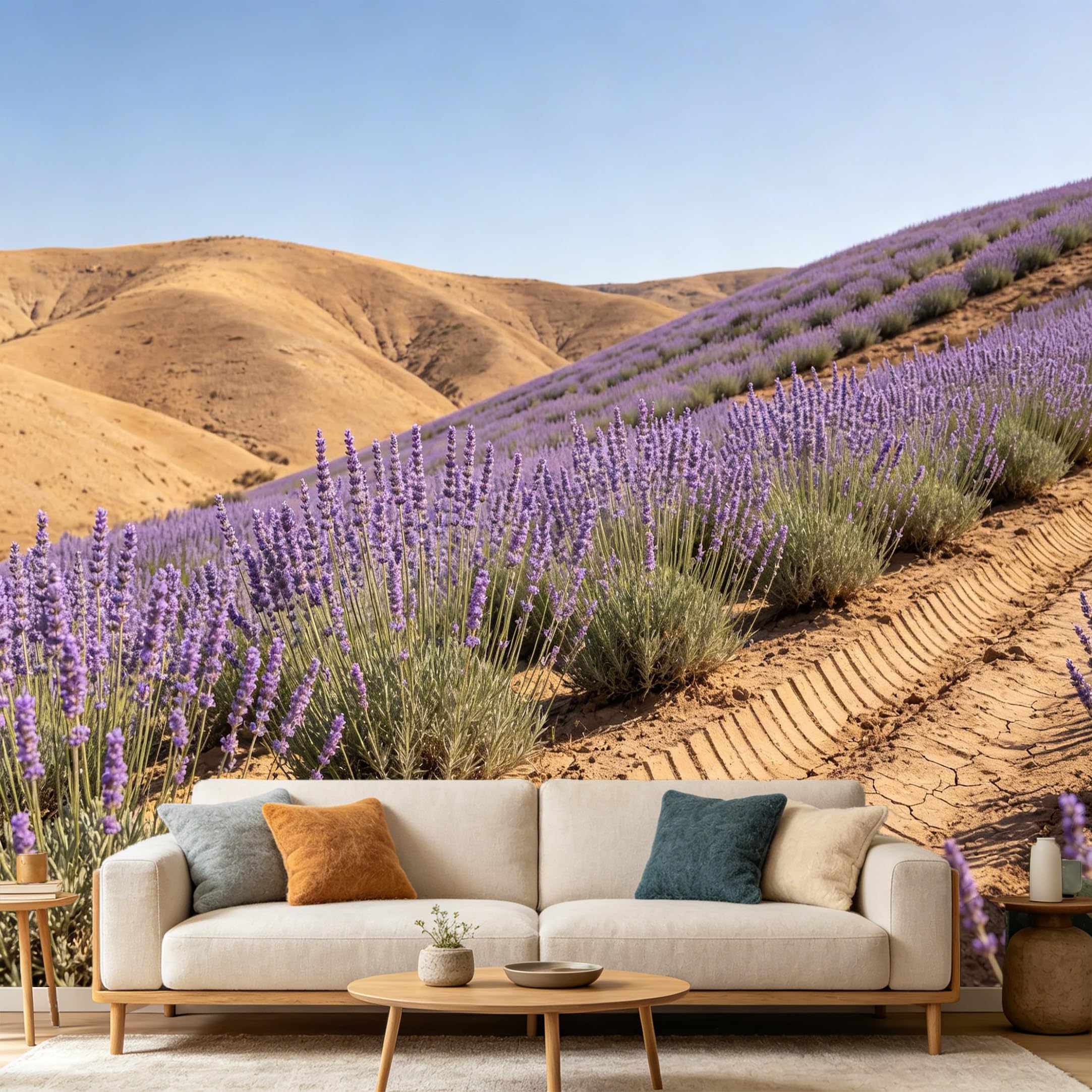 Custom Size Wall Mural Botanical Lavender Field Landscape Provence Hill SelfAdhesive Art Prints wall Fabric（No PVC） Removable Wallpaper Home Bedroom Decor