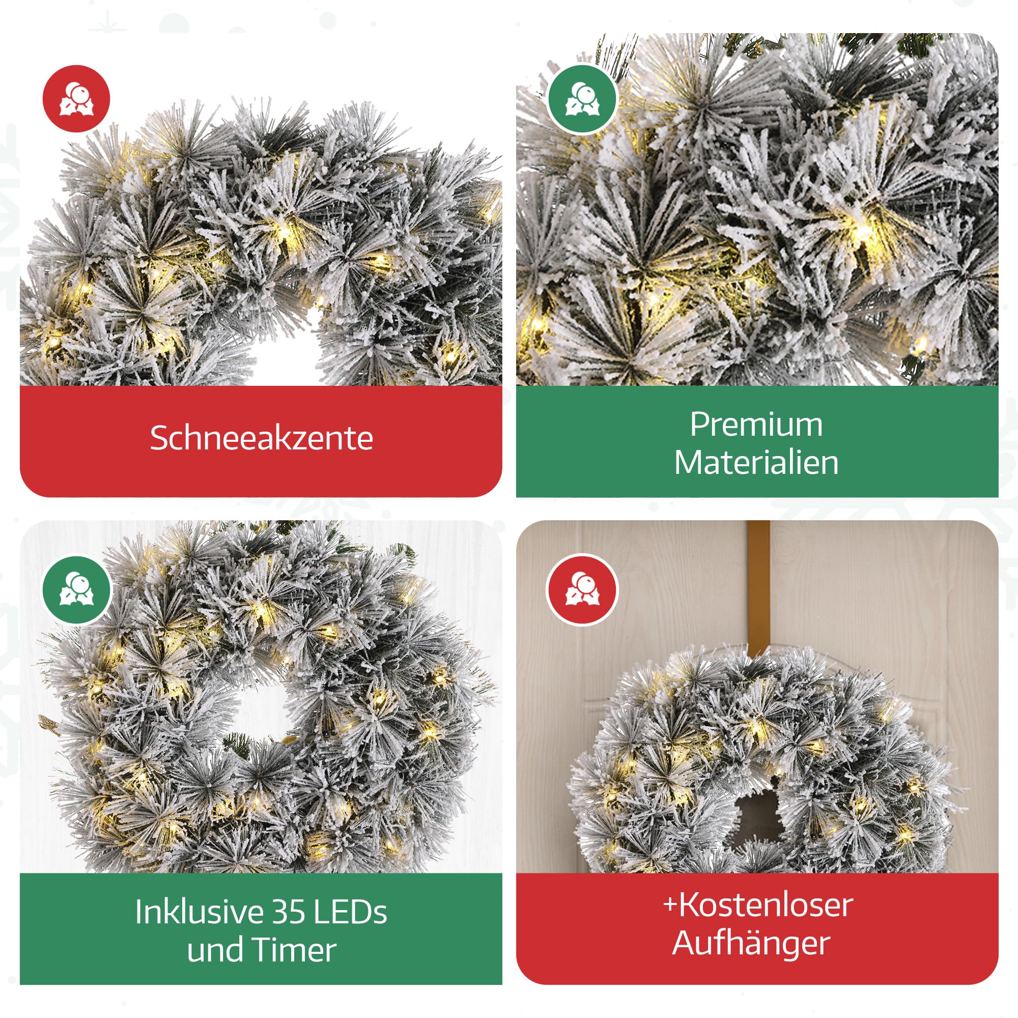 Künstlicher Weihnachtskranz Adventskranz Für Tür 50 Cm Weihnachtlicher Tuerkranz Fuer Innen Und Aussen Mit 35 Leds Timer Und Schnee Dekoration Goldfarbener Aufhaenger 241027 6615